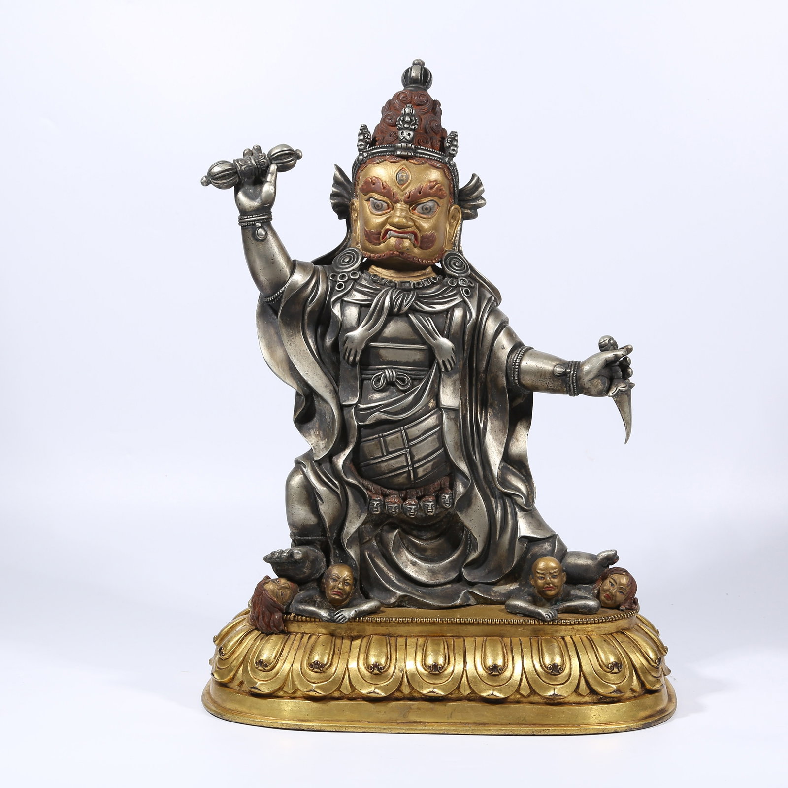 A TIBETAN SILVER VAJRA-HOLDER BODHISATTVA STATUE: Tibetan Silver Vajra-Holder Bodhisattva Statue