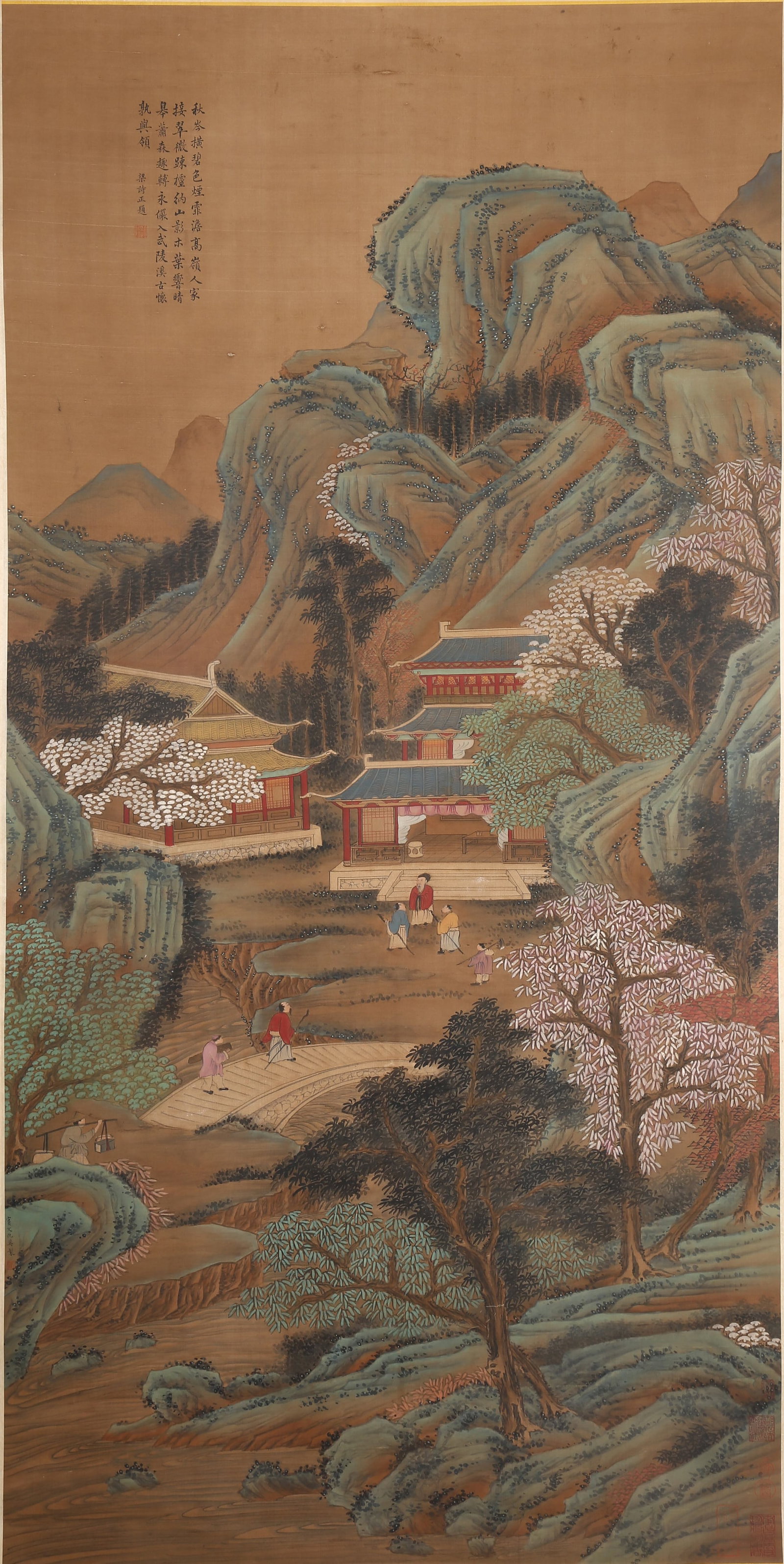 A LANDSCAPE-AND-FIGURE PAINTING ON SILK BY QIU YING.仇英: Landscape-and-figure painting on silk by Qiu Ying.仇英