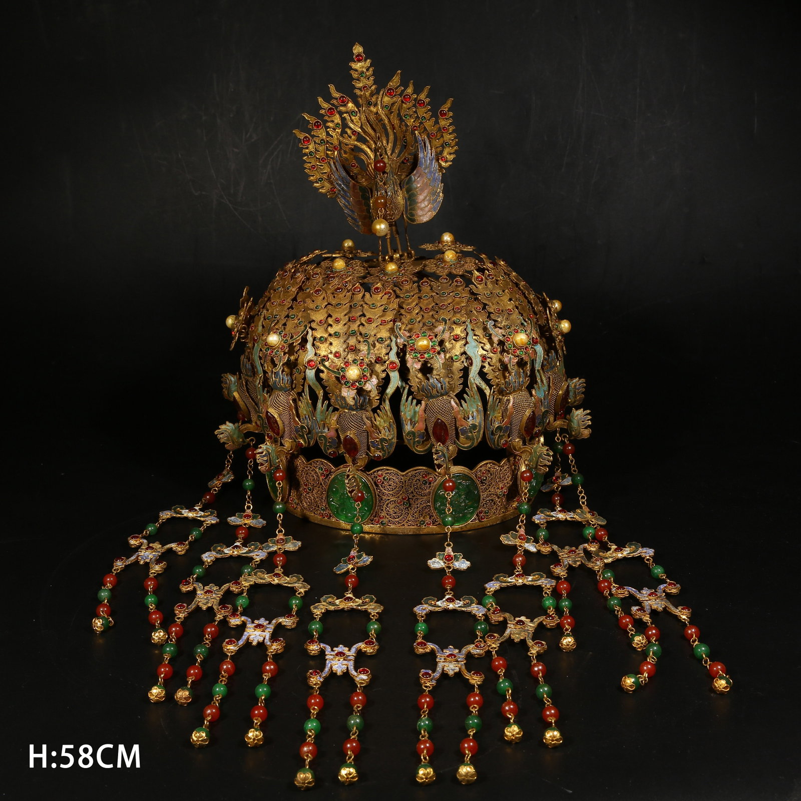 A GILDED BRONZE PHOENIX CROWN: Gilded bronze phoenix crown