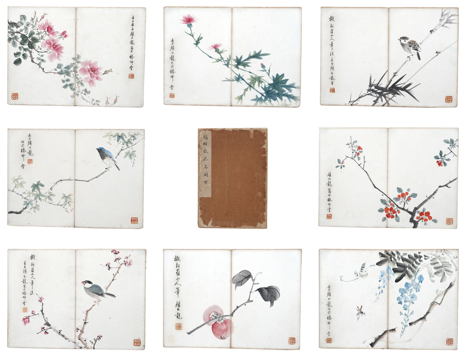 A FLOWER AND BIRD PAINTING ALBUM LEAVES ON PAPER BY YAN BOLONG.顏伯龍: Flower and Bird Painting Album Leaves on Paper by Yan Bolong.顏伯龍