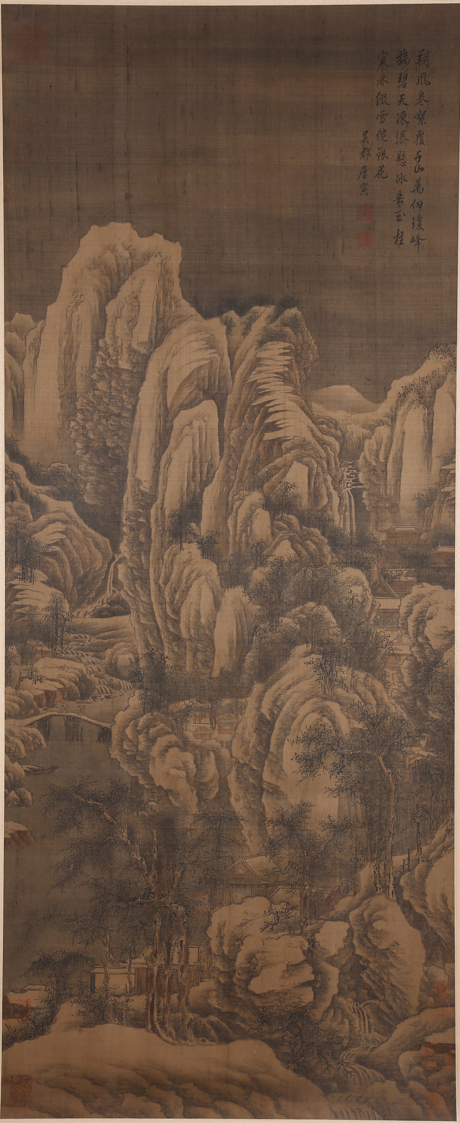 A SNOWY LANDSCAPE PAINTING ON SILK BY TANG BOHU.唐伯虎 (1 of 9)