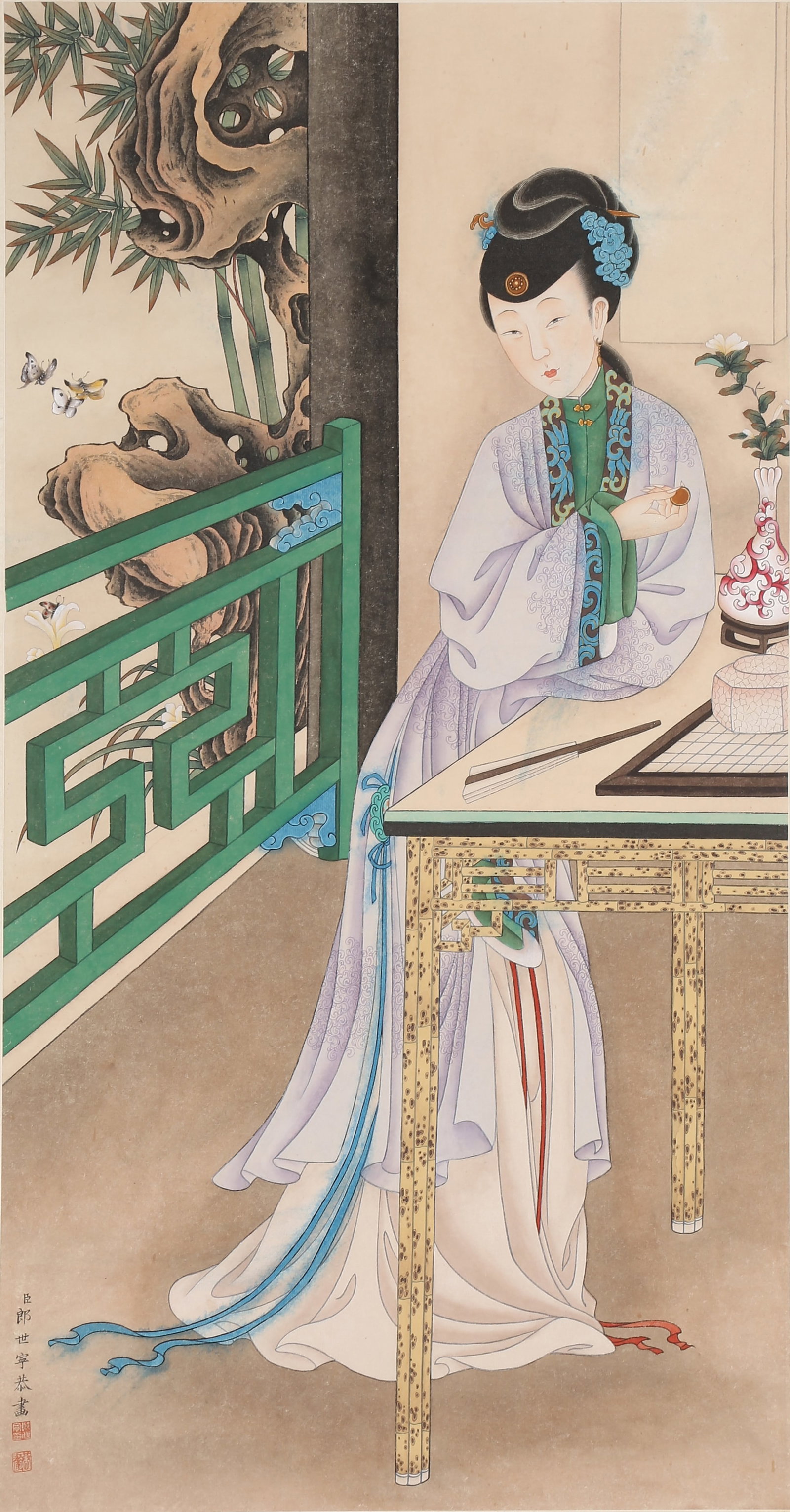 A LADY PAINTING ON PAPER BY GIUSEPPE CASTIGLIONE (LANG SHINING).郎世寧 (1 of 8)