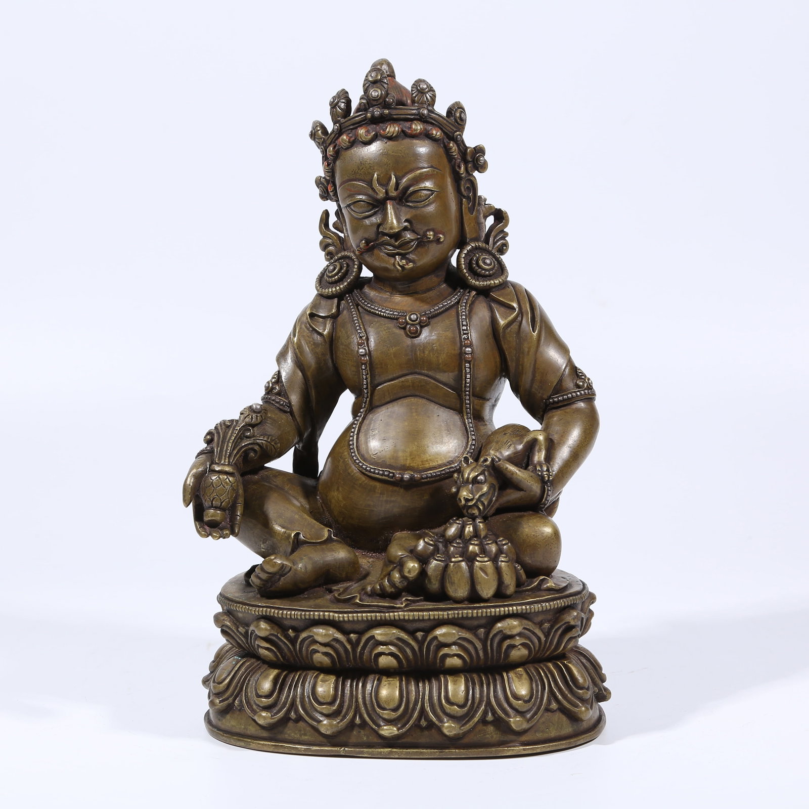 A ALLOY BRONZE YELLOW JAMBHALA STATUE: Alloy Bronze Yellow Jambhala Statue