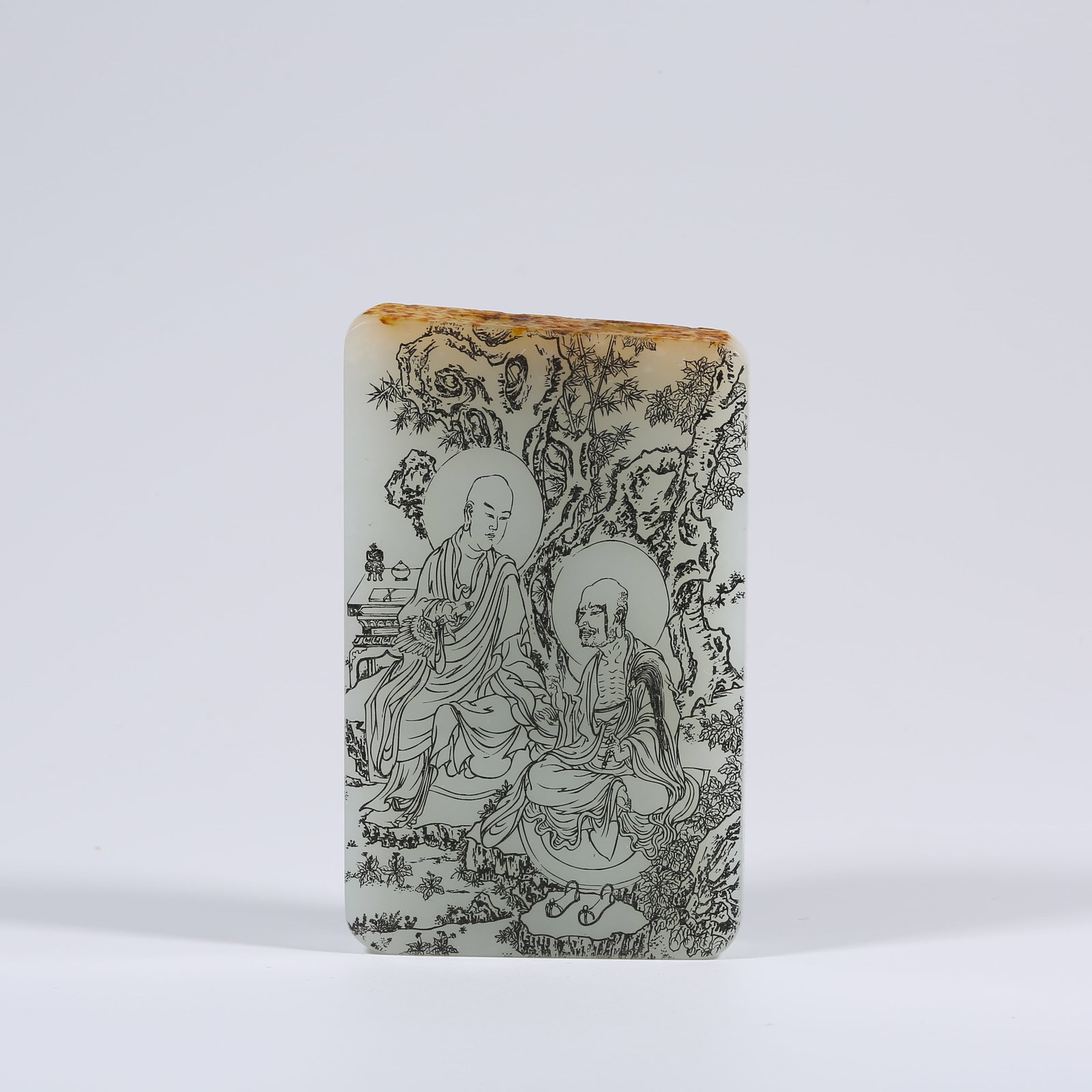 A HETIAN WHITE JADE PENDANT WITH ARHAT IMAGE (1 of 9)