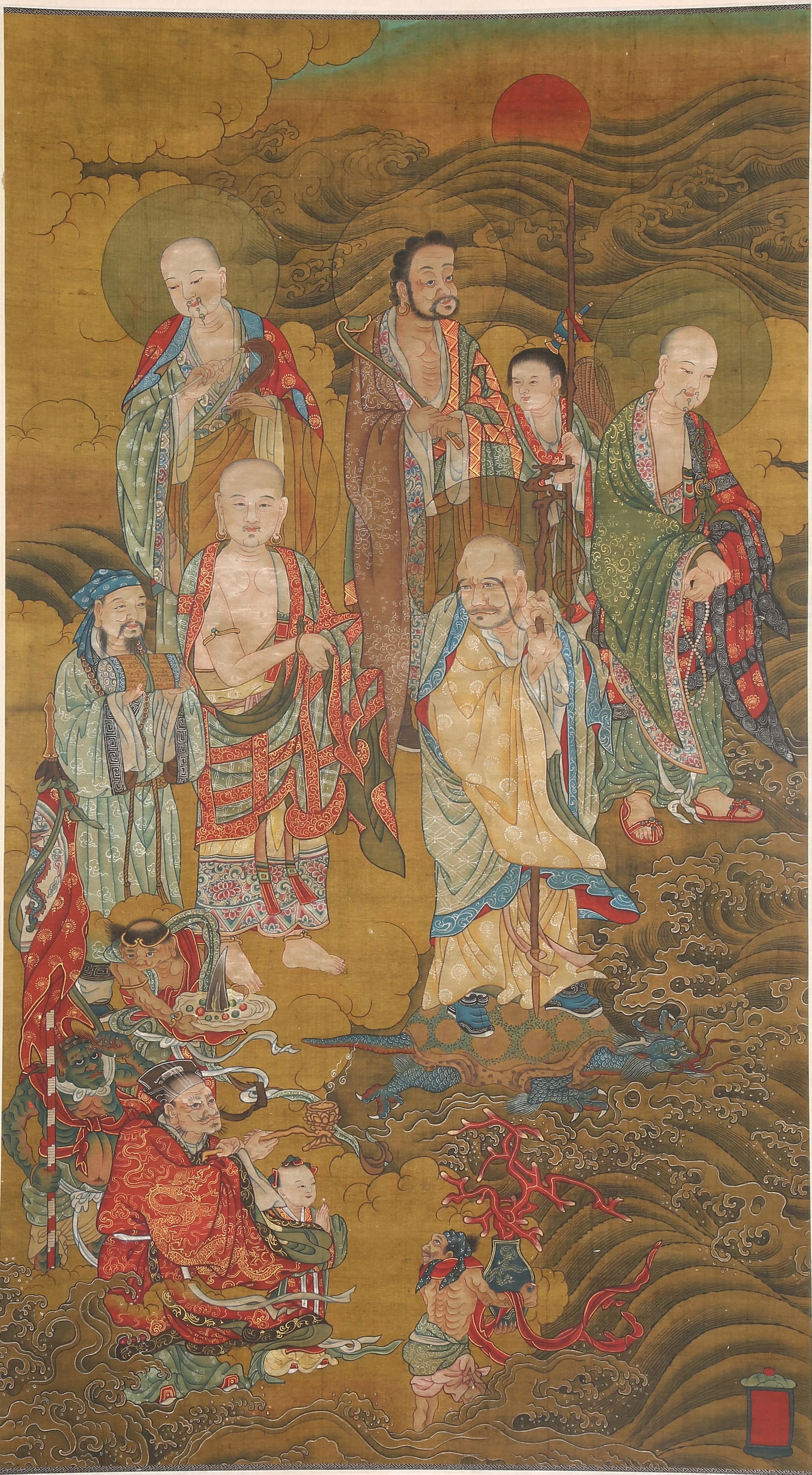 A ARHAT PAINTING ON SILK BY AN ANONYMOUS ARTIST. (1 of 8)
