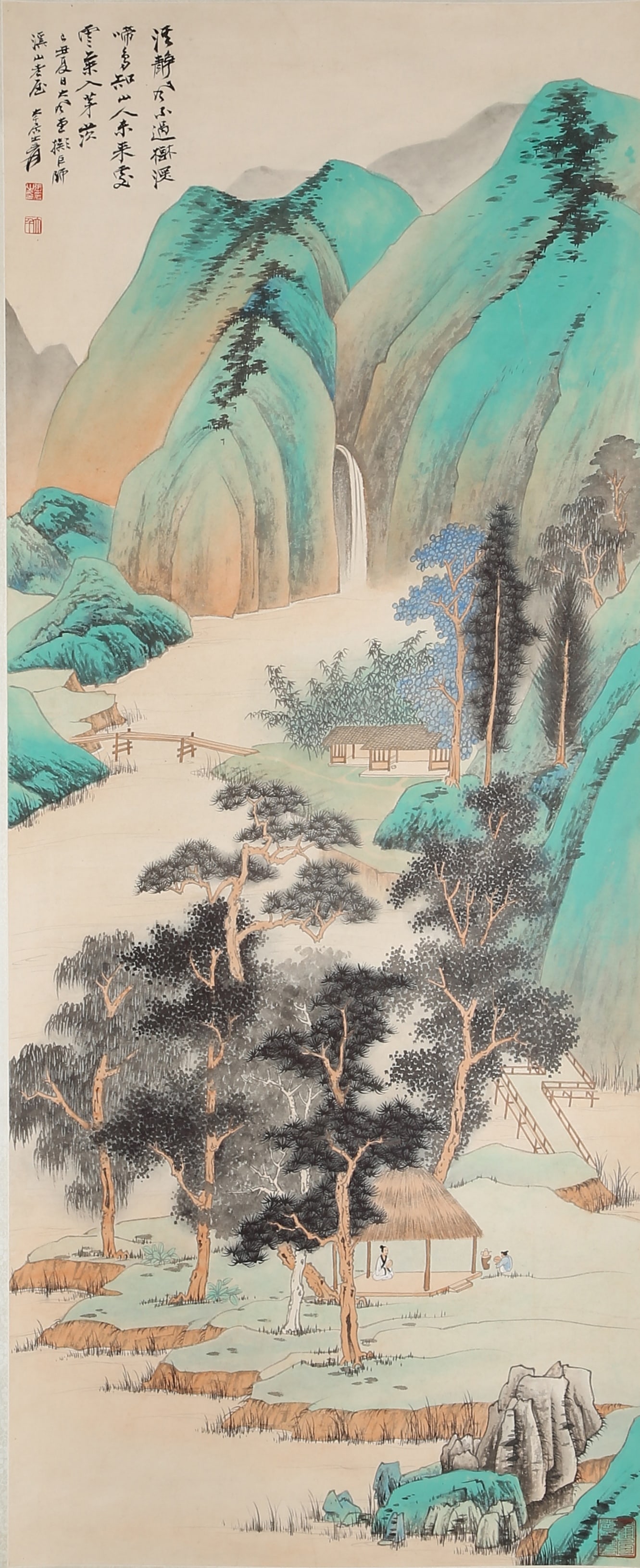 A LANDSCAPE PAINTING ON PAPER BY ZHANG DAQIAN.張大千: Landscape painting on paper by Zhang Daqian.張大千