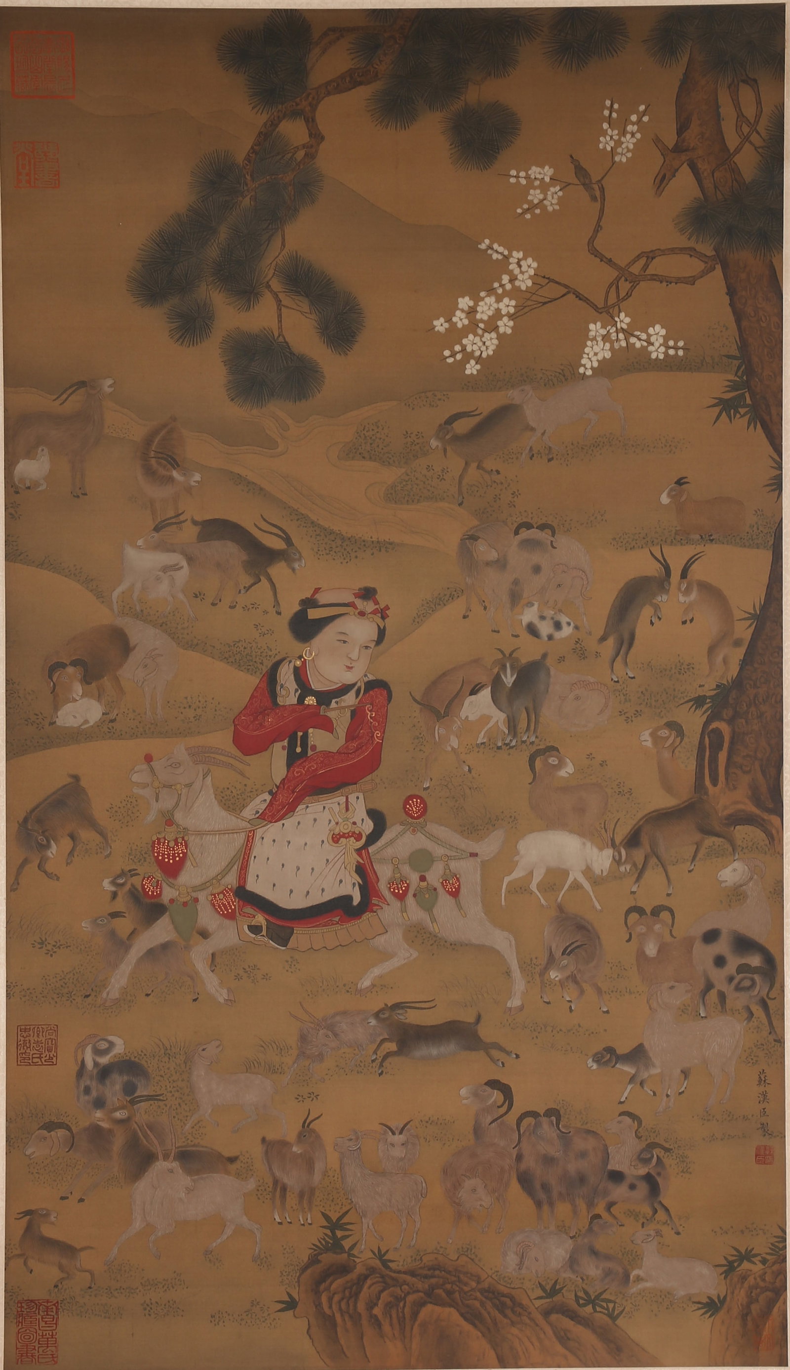 A SHEPHERDING PAINTING ON SILK BY SU HANCHEN.蘇漢臣: Shepherding painting on silk by Su Hanchen.蘇漢臣
