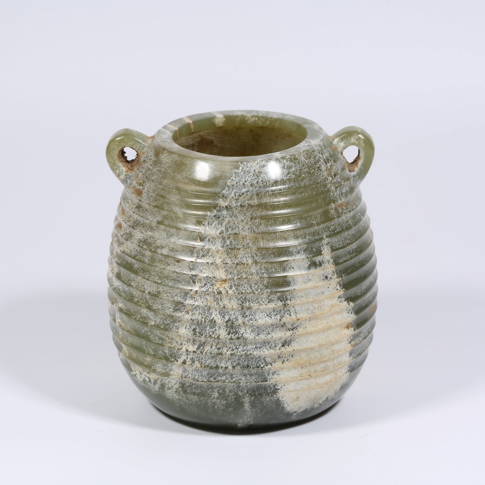 A ANCIENT JADE DOUBLE-HANDLED JAR WITH XIAN PATTERN (1 of 9)