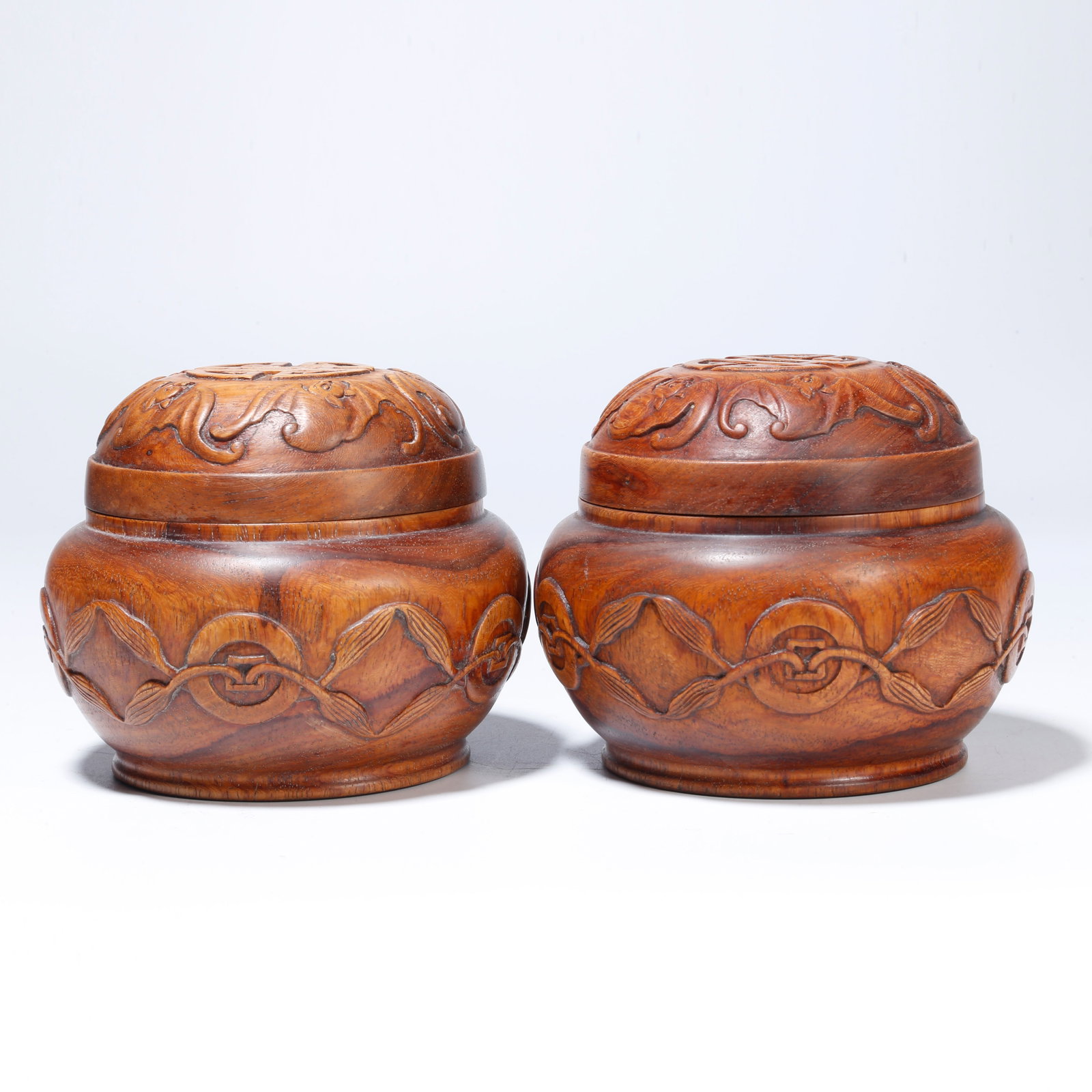 A PAIR OF HUANGHUALI GO GAME JARS WITH FIVE BLESSINGS DESIGN (1 of 9)