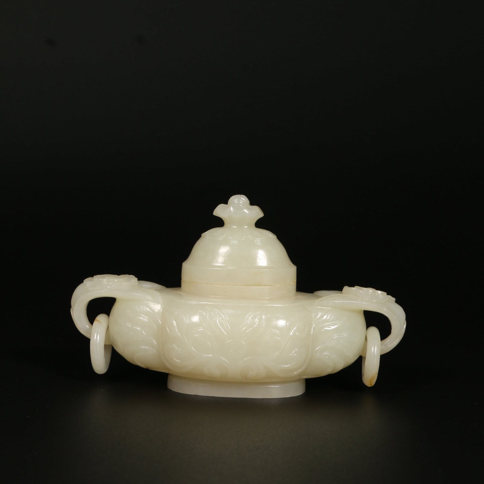A HETIAN JADE DOUBLE-EARED VASE WITH BLOSSOMING FLOWERS AND PROSPERITY DESIGN (1 of 12)
