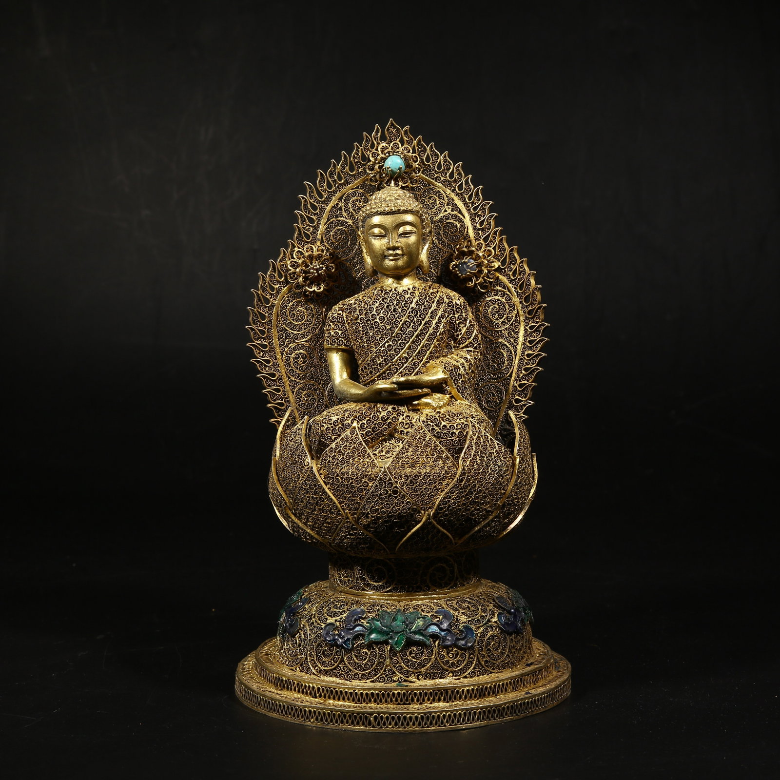 A GILDED SILVER FILIGREE AMITABHA BUDDHA SCULPTURE (1 of 8)