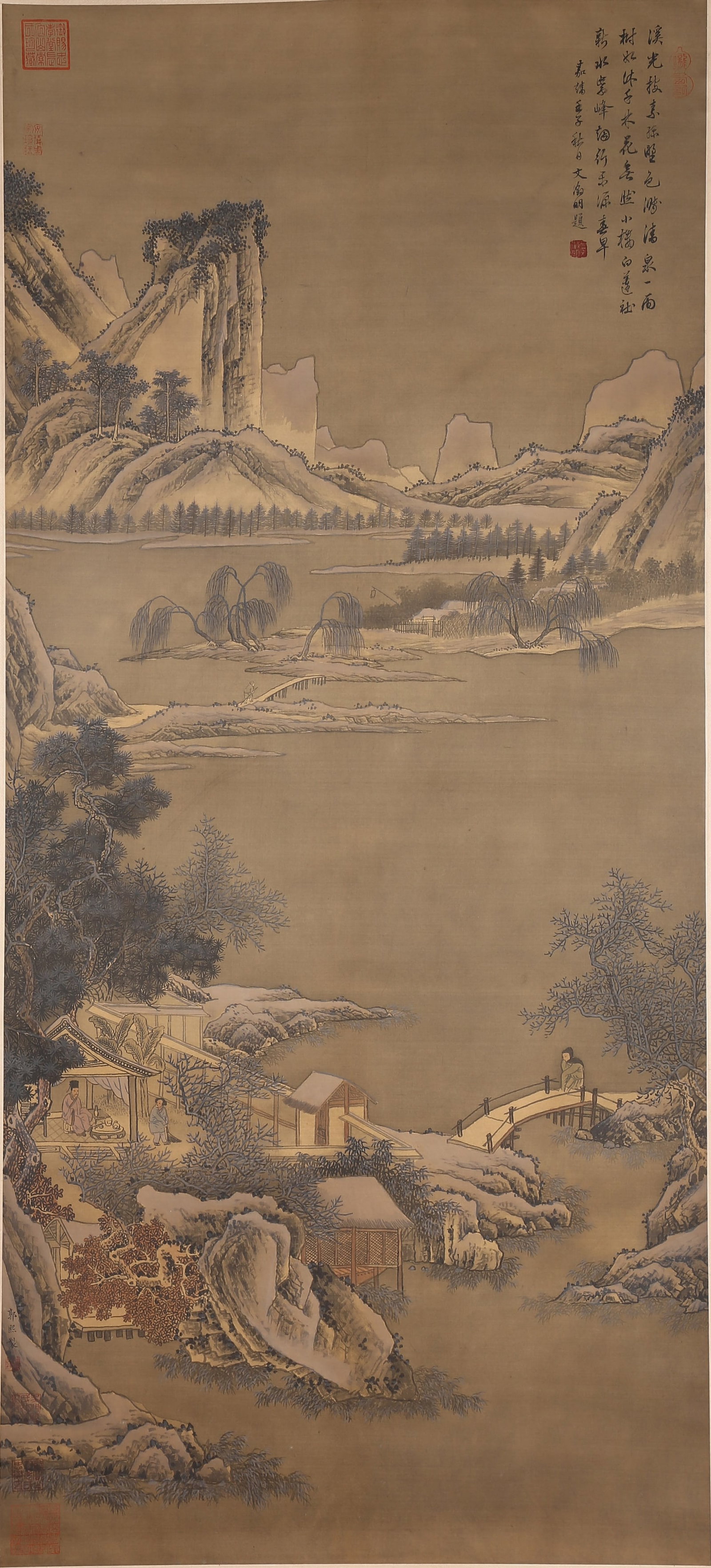 A LANDSCAPE PAINTING ON SILK BY GUO XI.郭熙: Landscape painting on silk by Guo Xi.郭熙