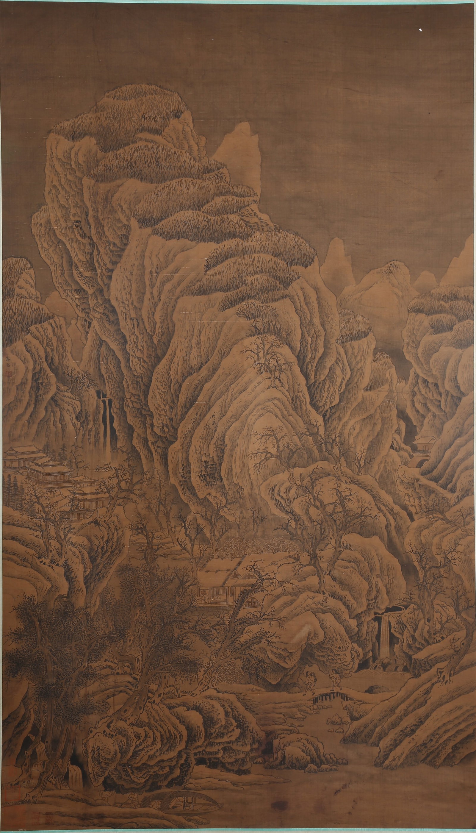A LANDSCAPE PAINTING ON SILK BY GUO XI.郭熙: Landscape painting on silk by Guo Xi.郭熙
