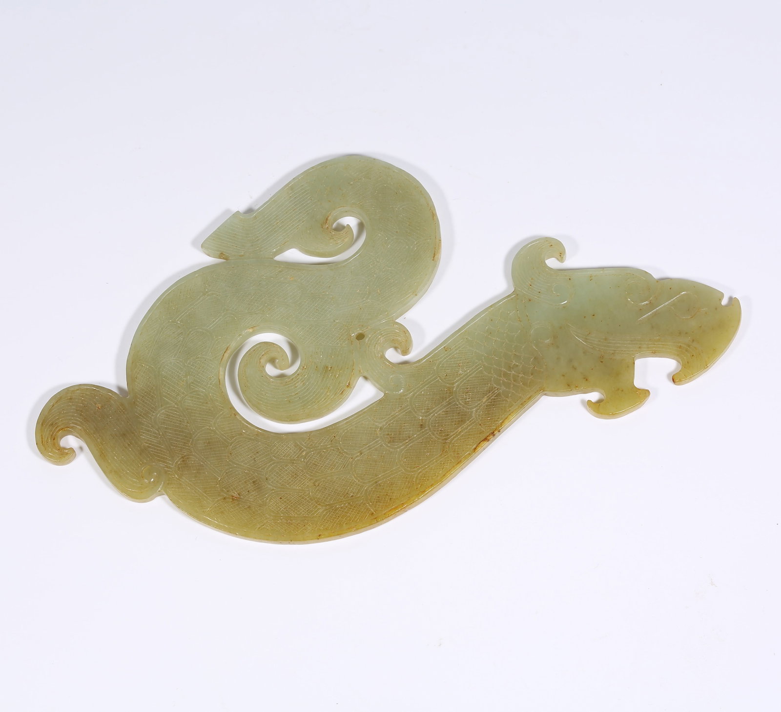 A ANCIENT JADE PENDANT WITH DRAGON MOTIF: Ancient Jade Pendant with Dragon Motif