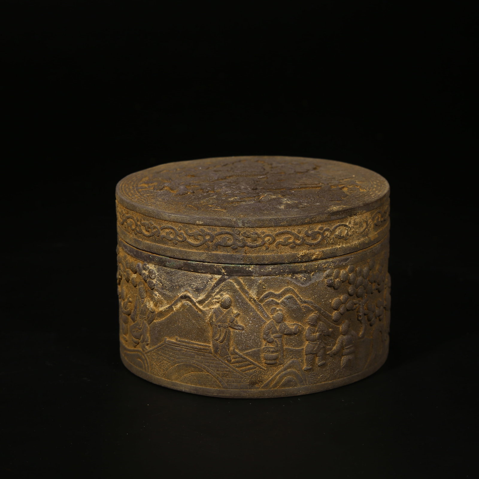A SILVER LIDDED BOX WITH HUMAN STORY SCENES (1 of 10)