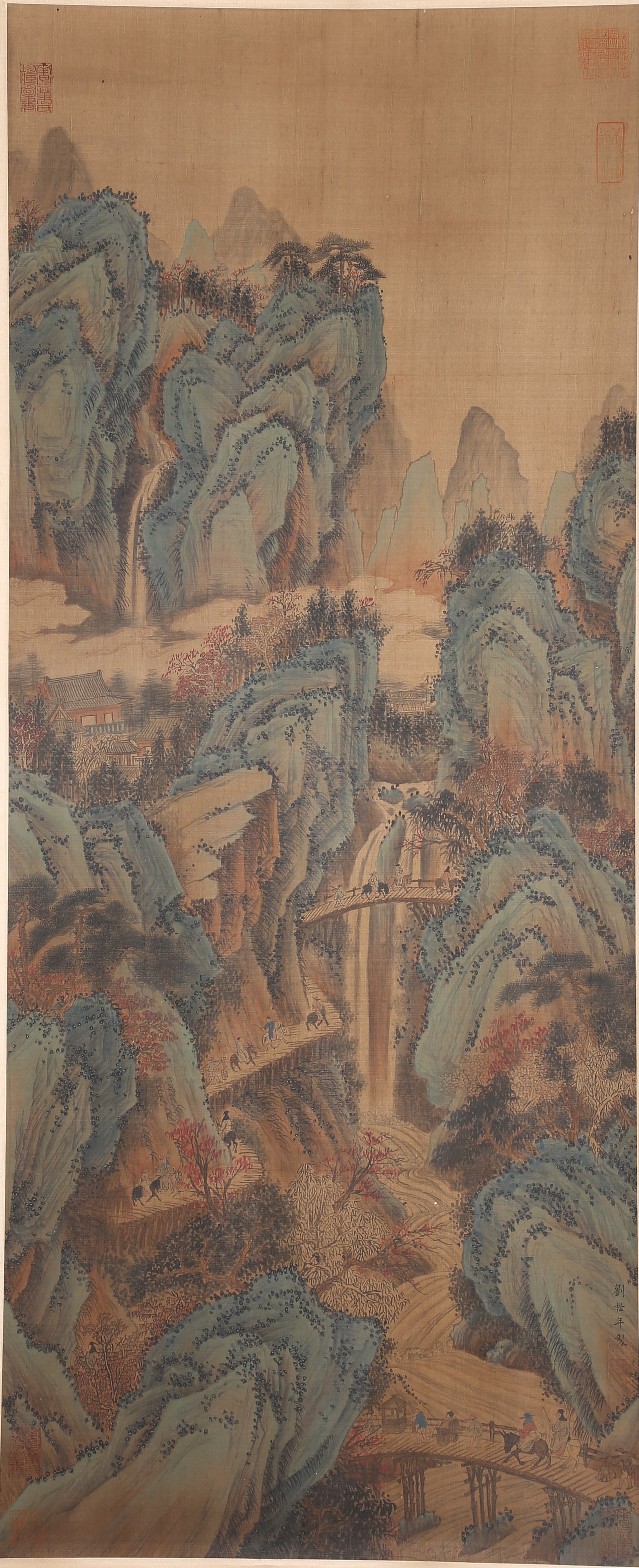A LANDSCAPE-AND-FIGURE PAINTING ON SILK BY LIU SONGNIAN.劉松年: Landscape-and-figure painting on silk by Liu Songnian.劉松年