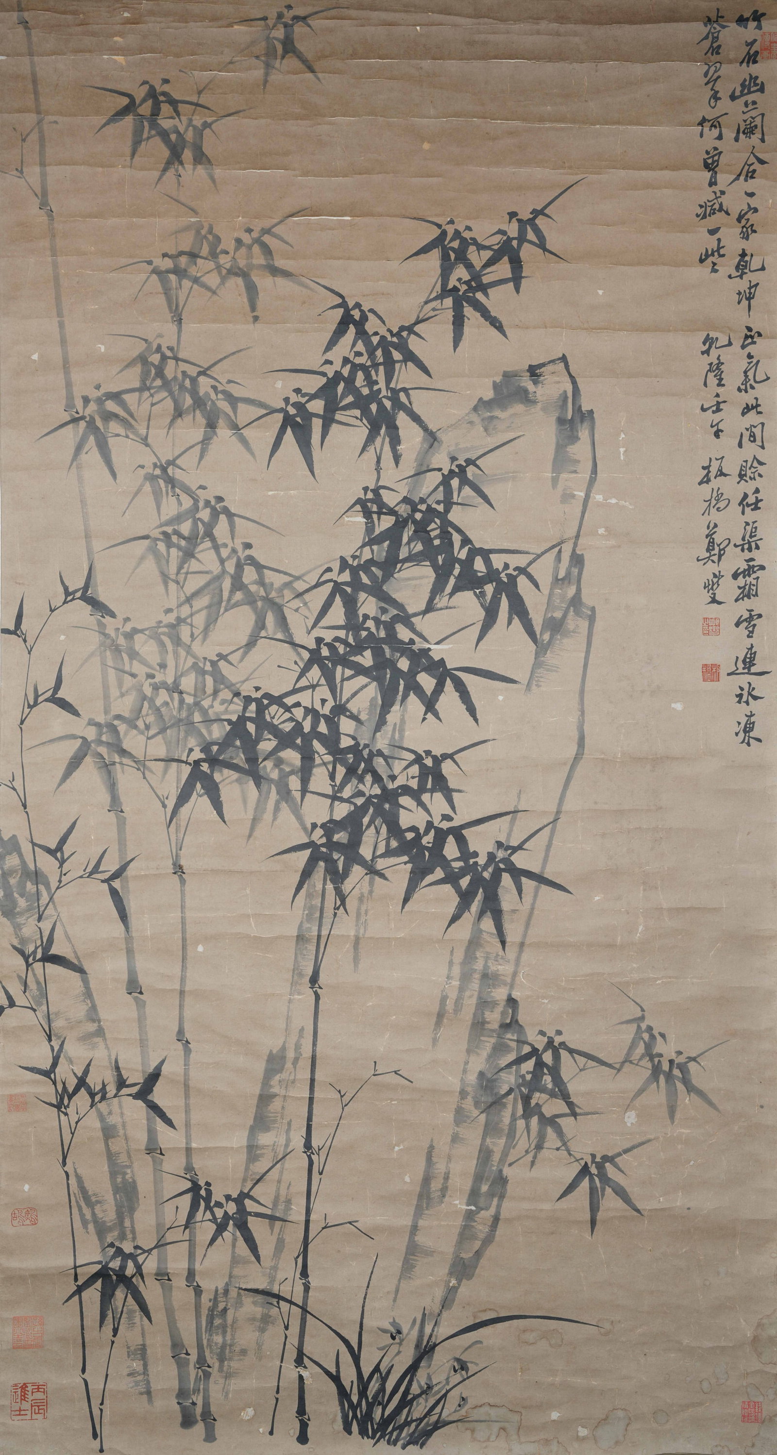 A BAMBOO AND STONE PAINTING ON PAPER BY ZHENG BANQIAO.鄭板橋: Bamboo and Stone painting on paper by Zheng Banqiao.鄭板橋