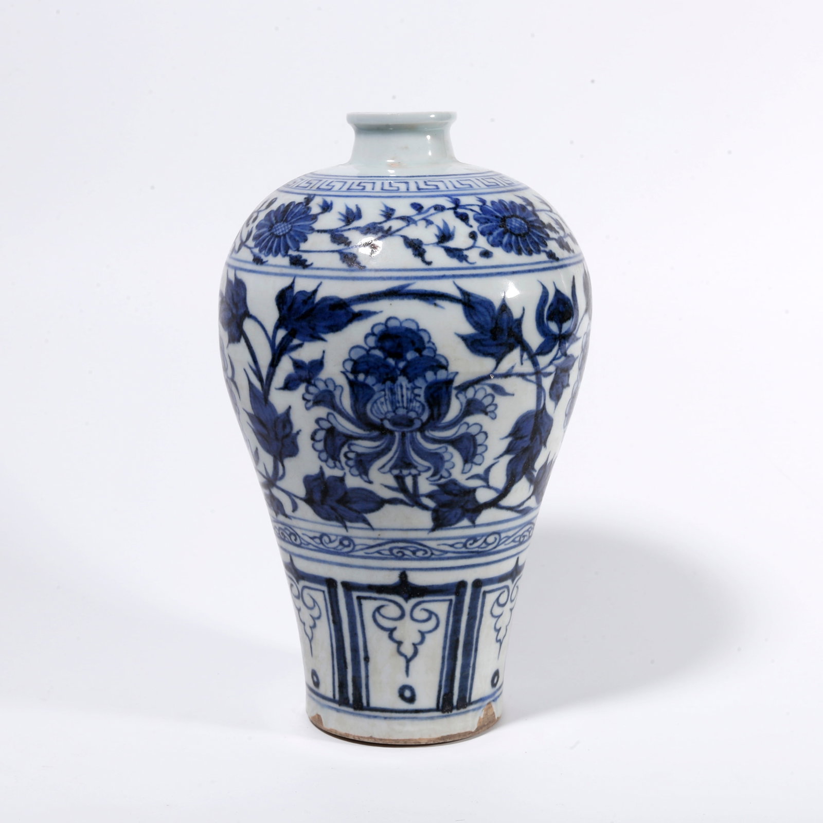 A BLUE AND WHITE PLUM VASE WITH INTERLOCKING FLORAL PATTERN (1 of 10)