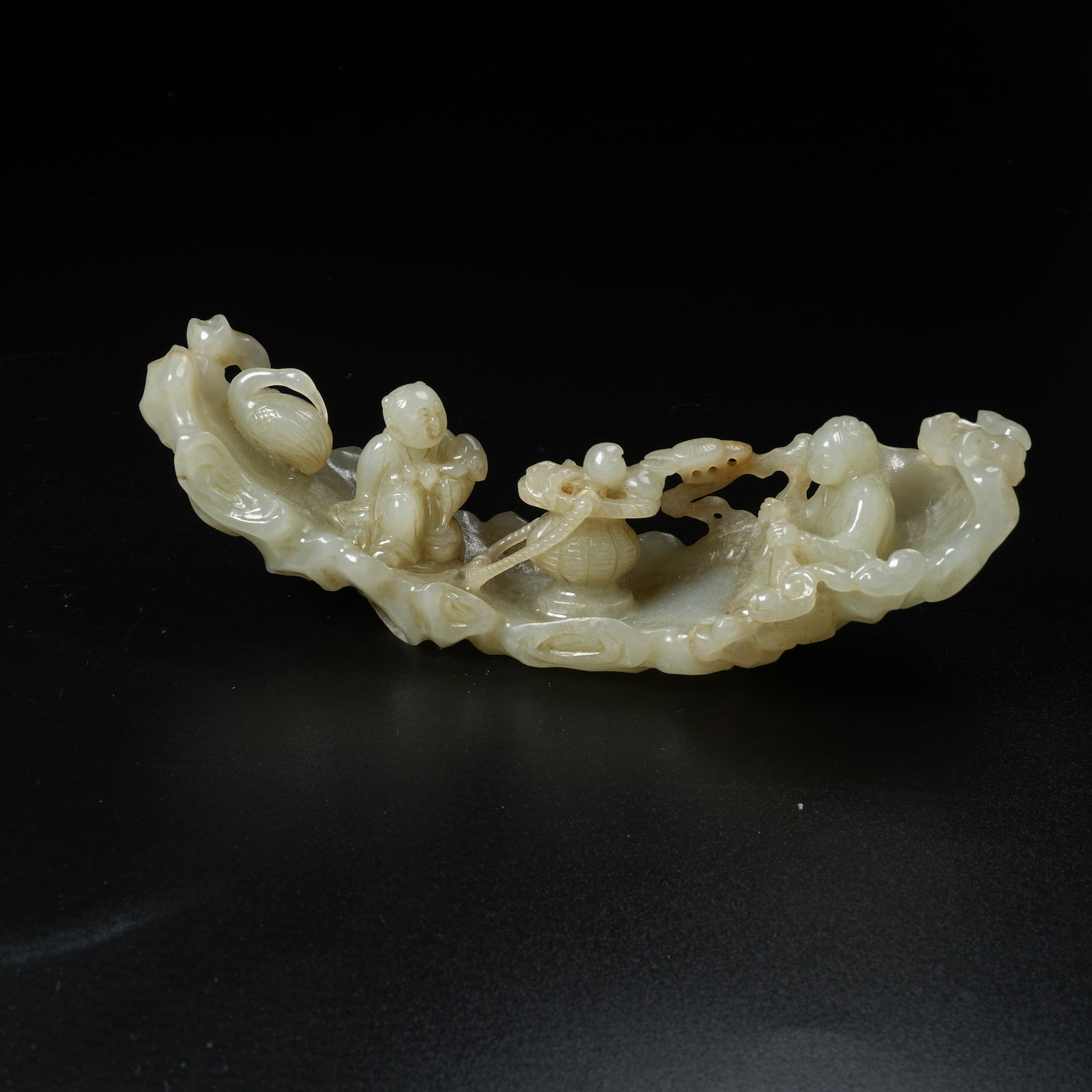 A HETIAN JADE BRUSH REST WITH BOY RIDING RAFT DESIGN (1 of 8)