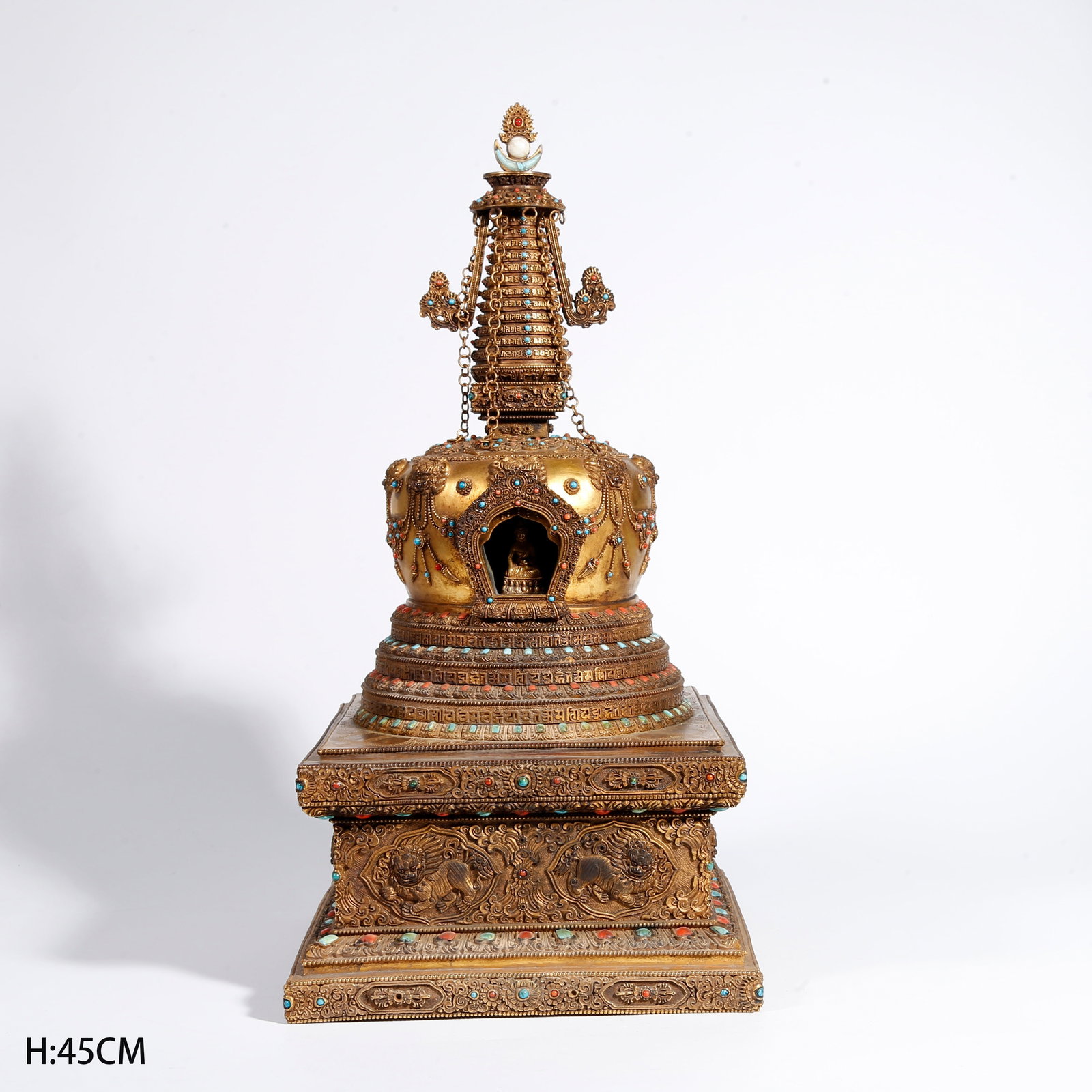 A GILT BRONZE BUDDHIST STUPA (1 of 11)