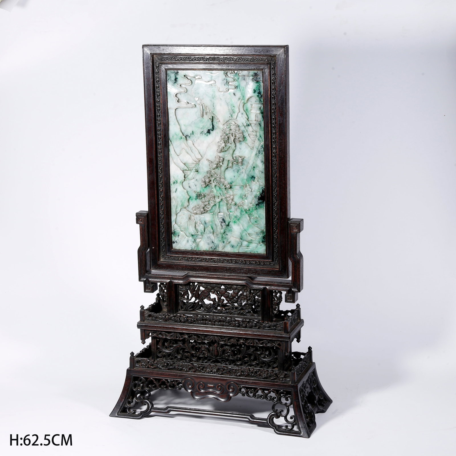 A ZITAN WOOD INLAID WITH JADEITE LANDSCAPE TABLE SCREEN (1 of 10)