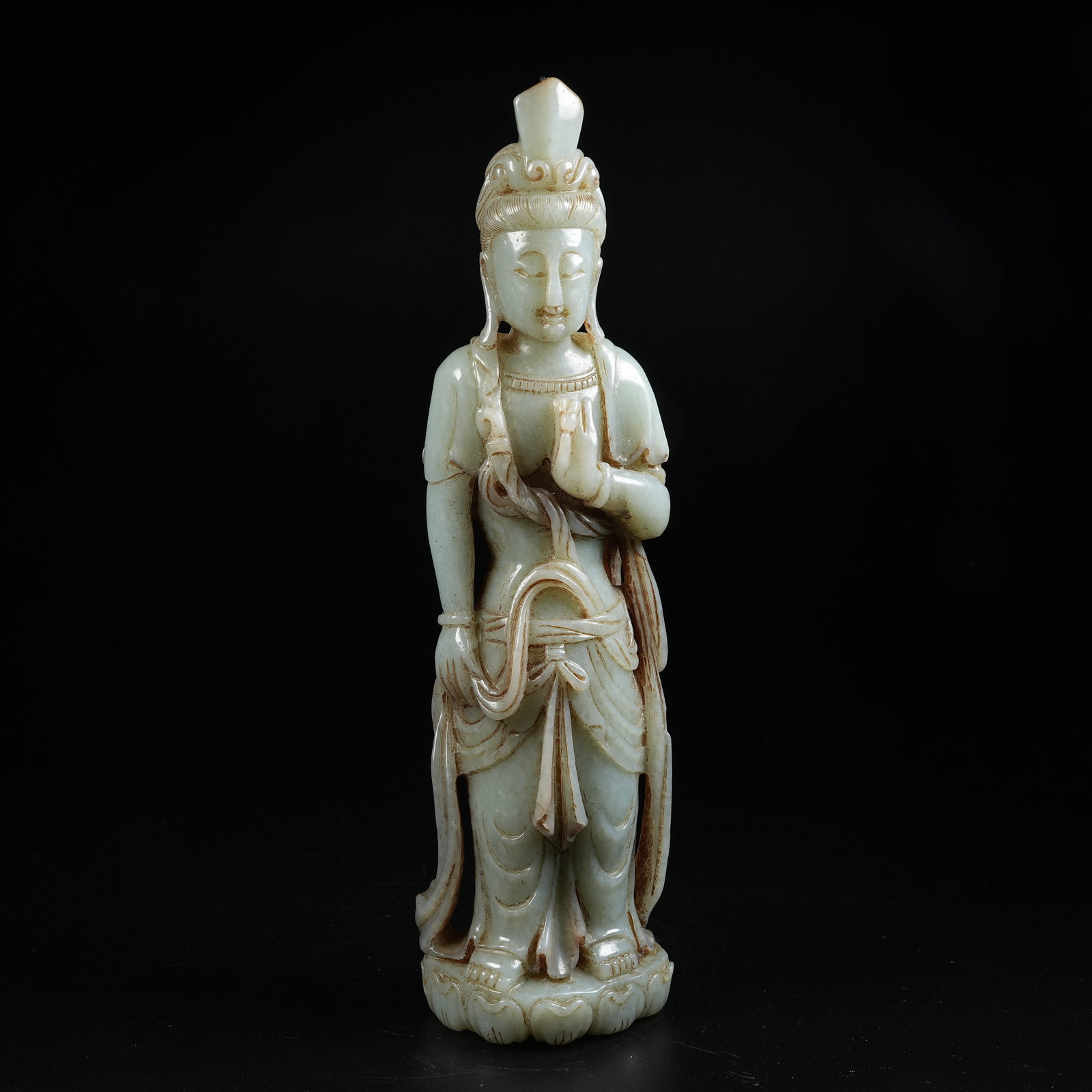 A HOTAN JADE STANDING BODHISATTVA STATUE: Hotan Jade Standing Bodhisattva Statue