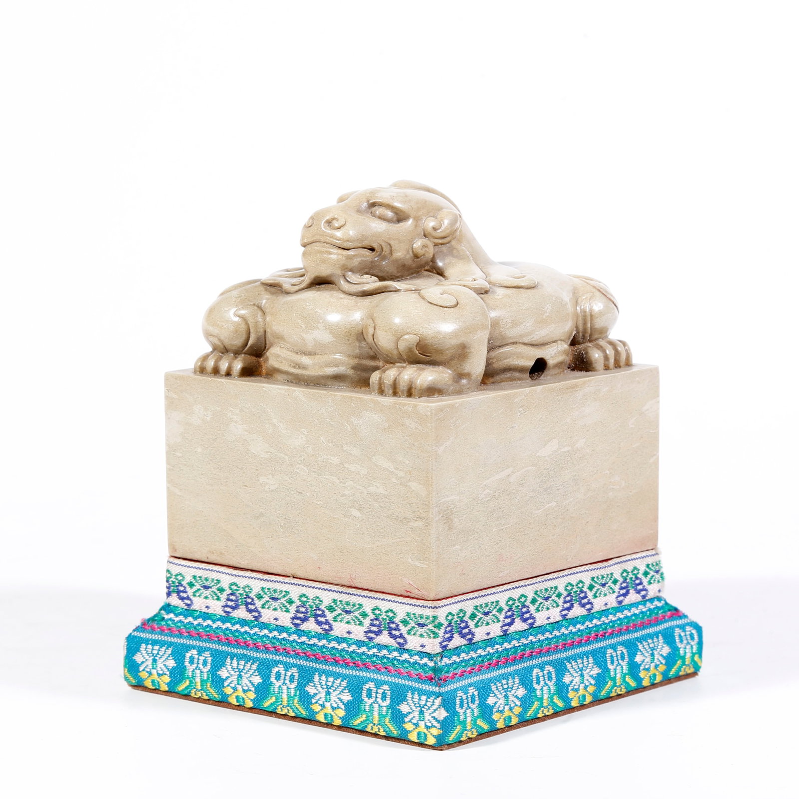A SHOUSHAN STONE SEAL WITH BEAST KNOB: Shoushan Stone Seal with Beast Knob