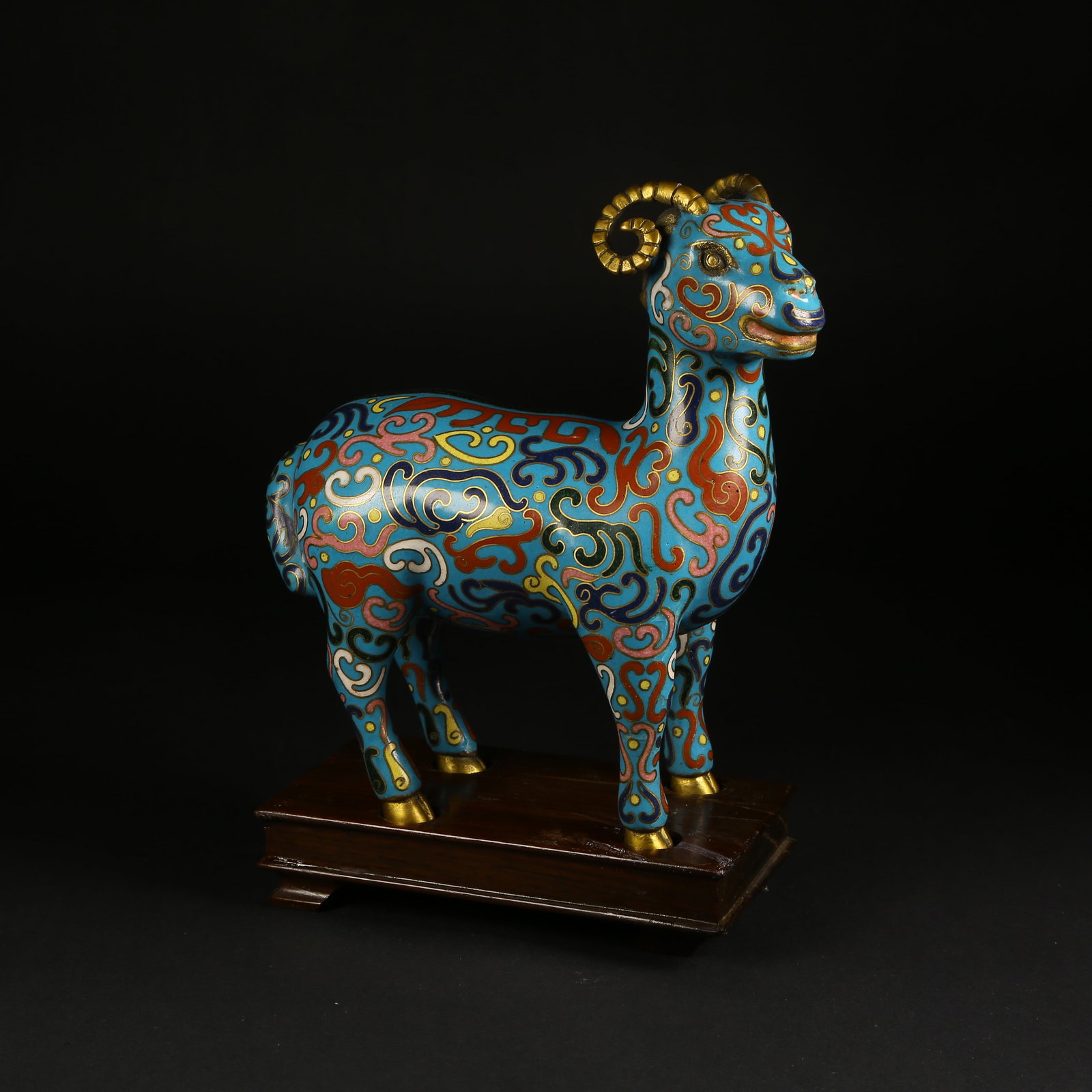 A CLOISONNÉ ENAMEL FIGURE OF A SPIRIT RAM ON BRONZE (1 of 9)