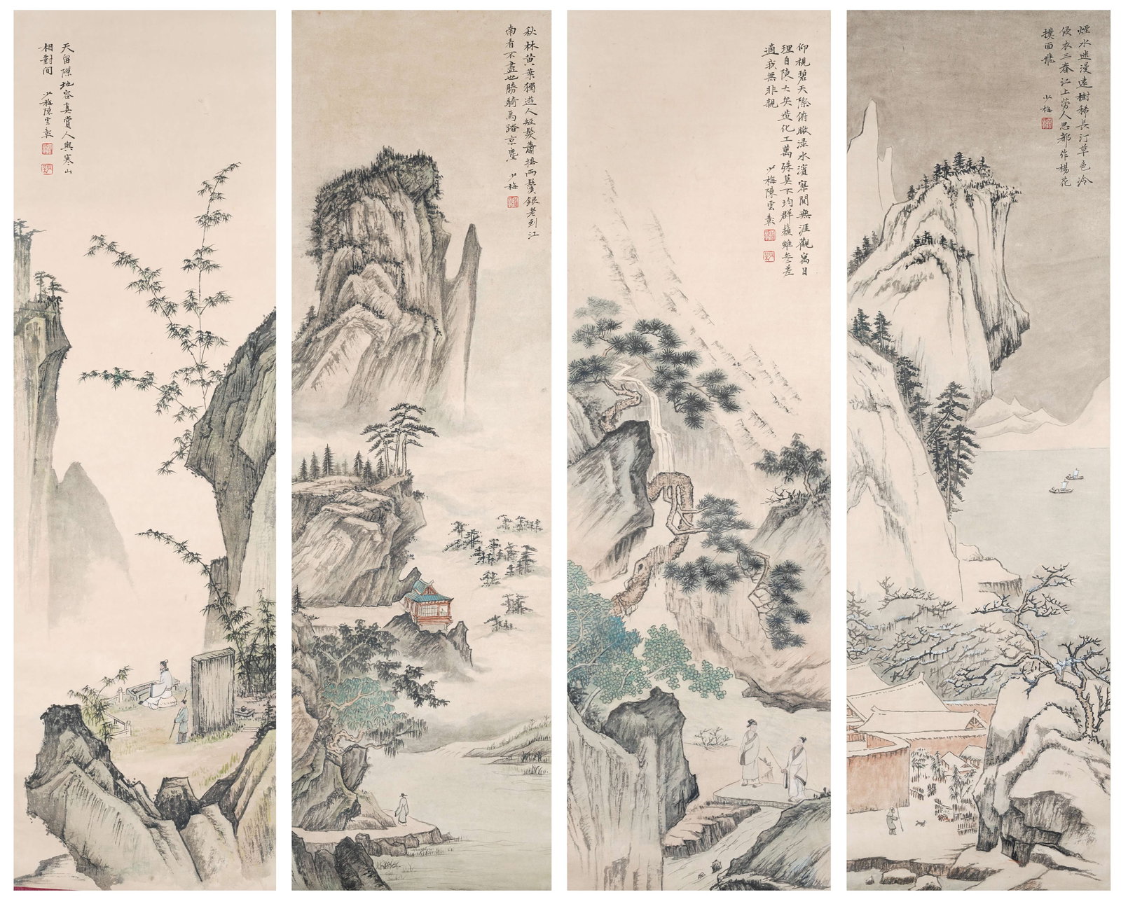 A LANDSCAPE AND FIGURE PAINTINGS ON PAPER BY CHEN SHAOMEI (4 PIECES).陳少梅 (1 of 20)