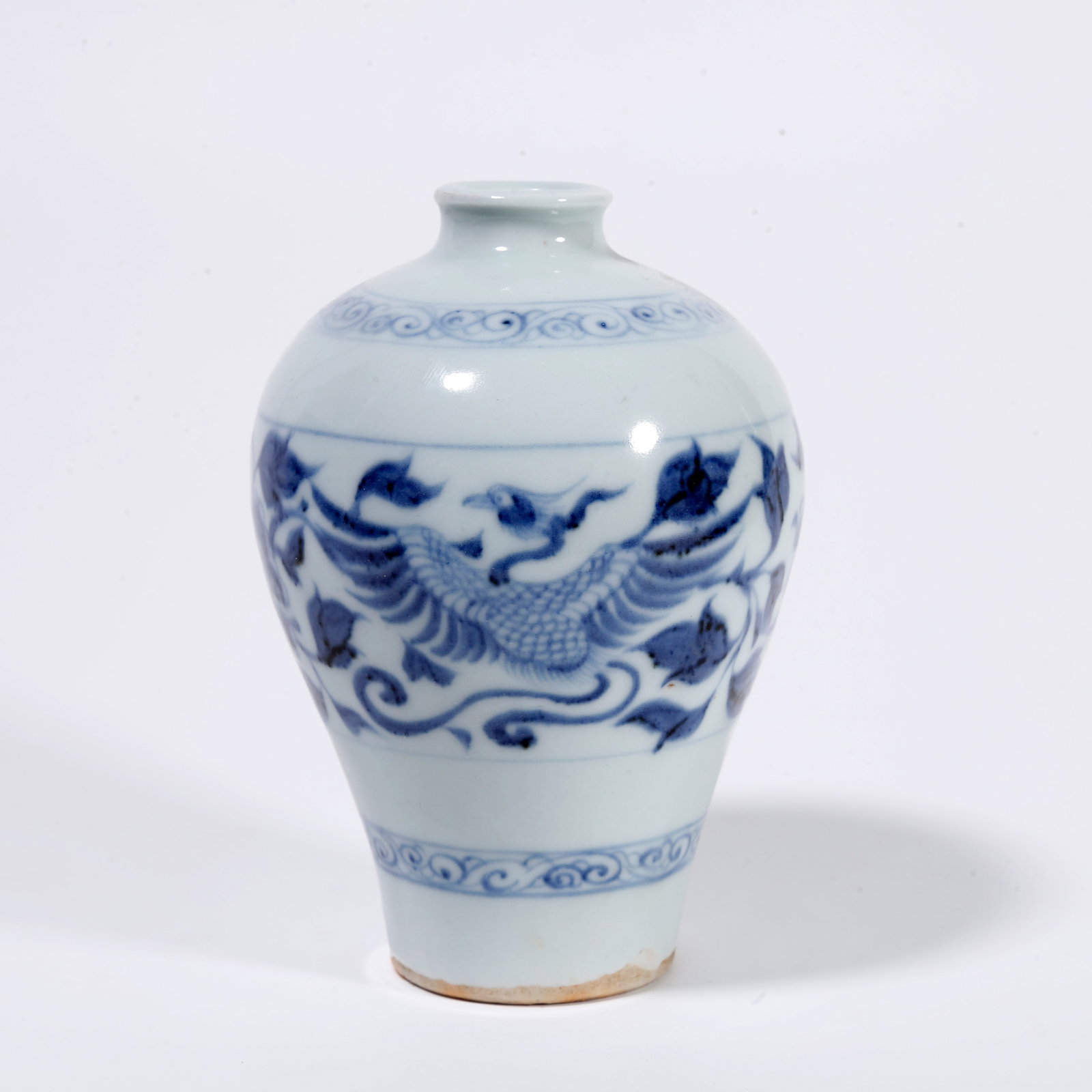 A BLUE AND WHITE PLUM VASE WITH PHOENIX AMIDST FLORAL PATTERN (1 of 9)