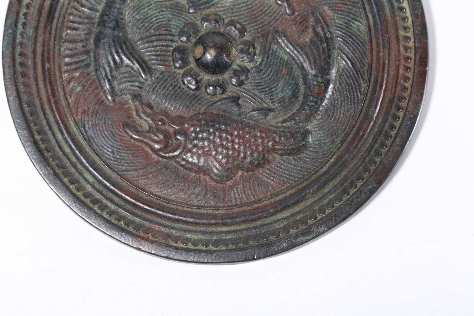 A BRONZE MIRROR WITH DOUBLE FISH PATTERN - 3