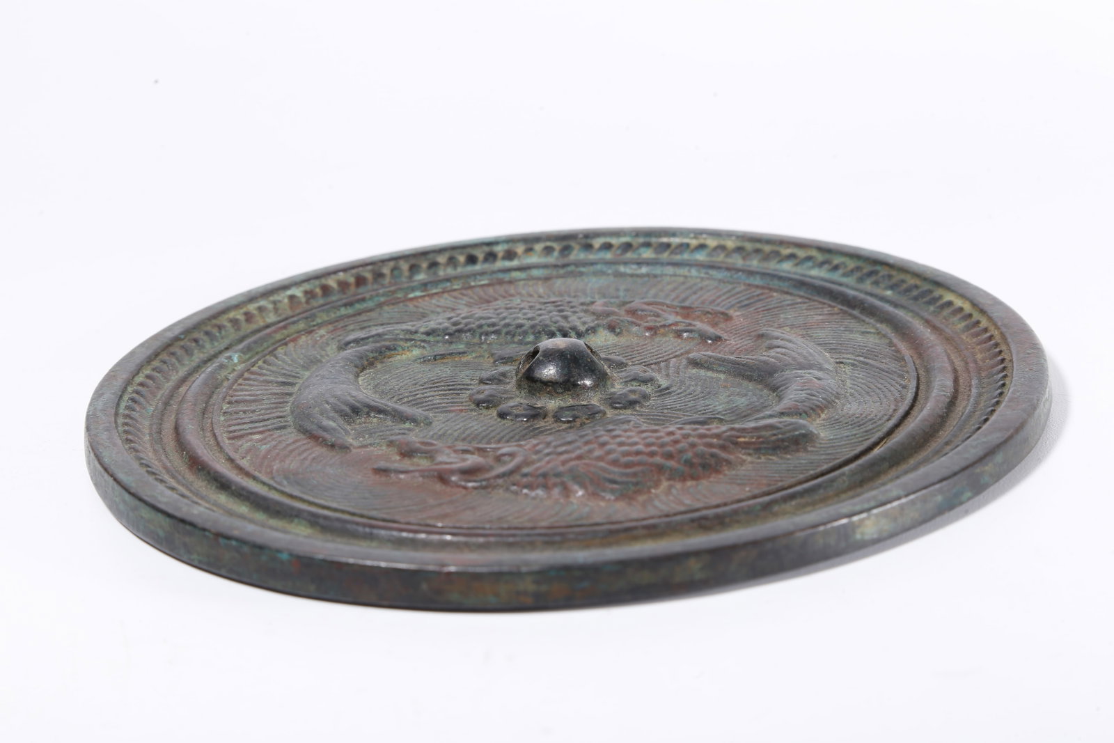A BRONZE MIRROR WITH DOUBLE FISH PATTERN - 4
