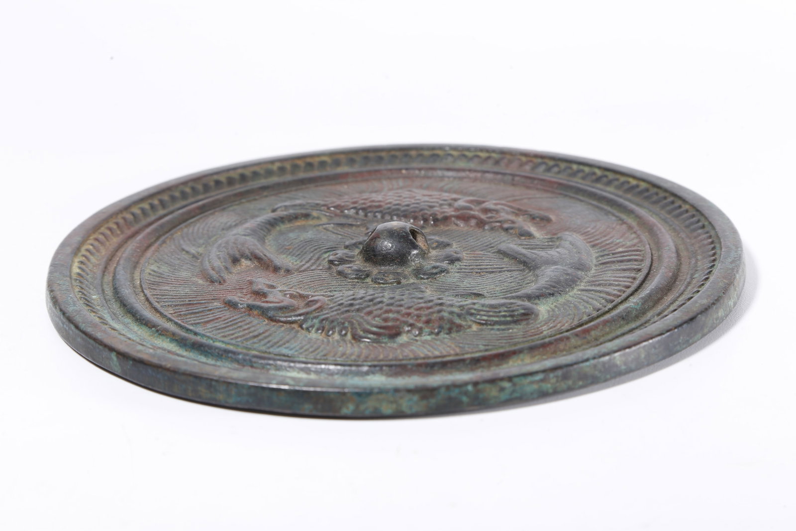 A BRONZE MIRROR WITH DOUBLE FISH PATTERN - 6
