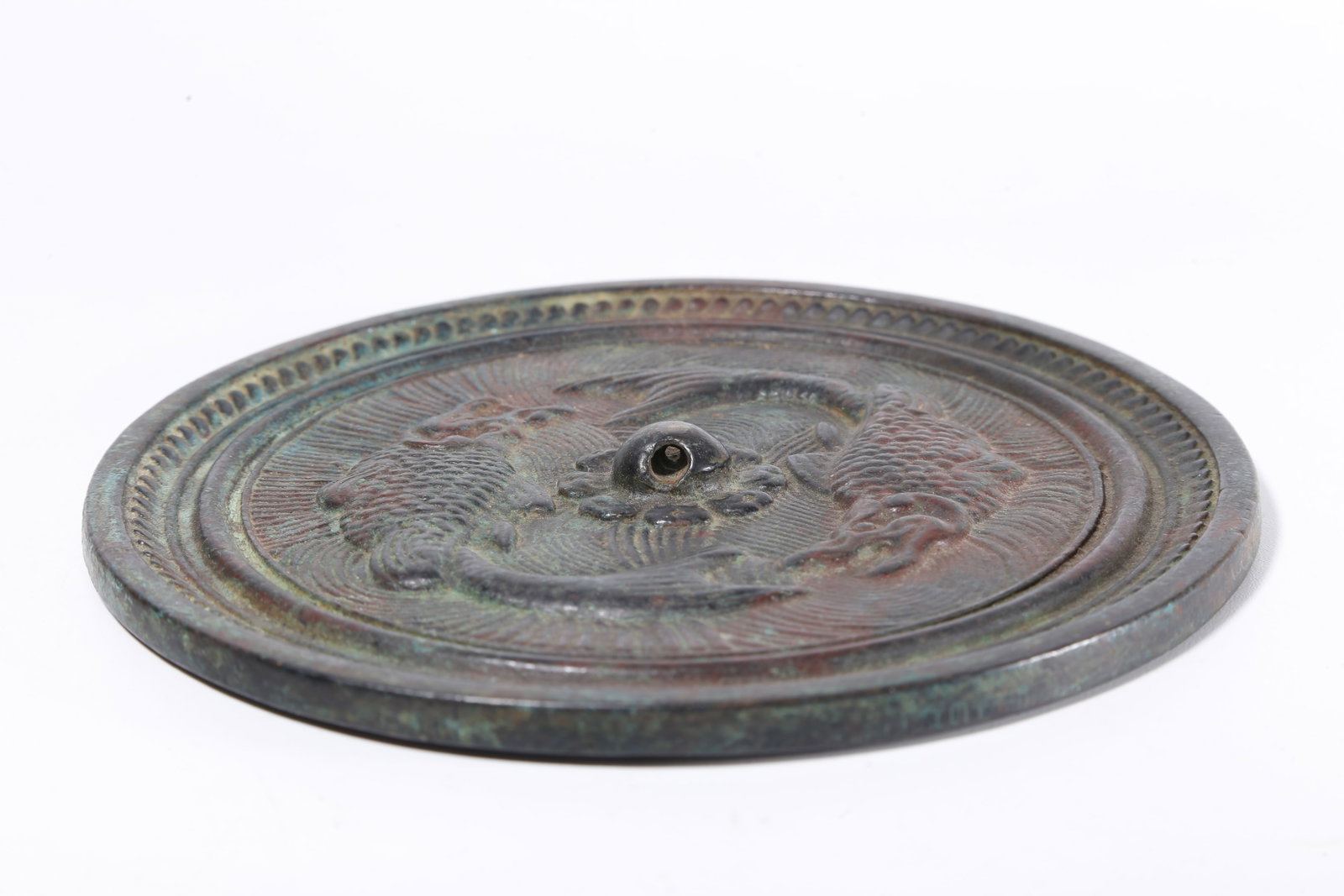 A BRONZE MIRROR WITH DOUBLE FISH PATTERN - 7