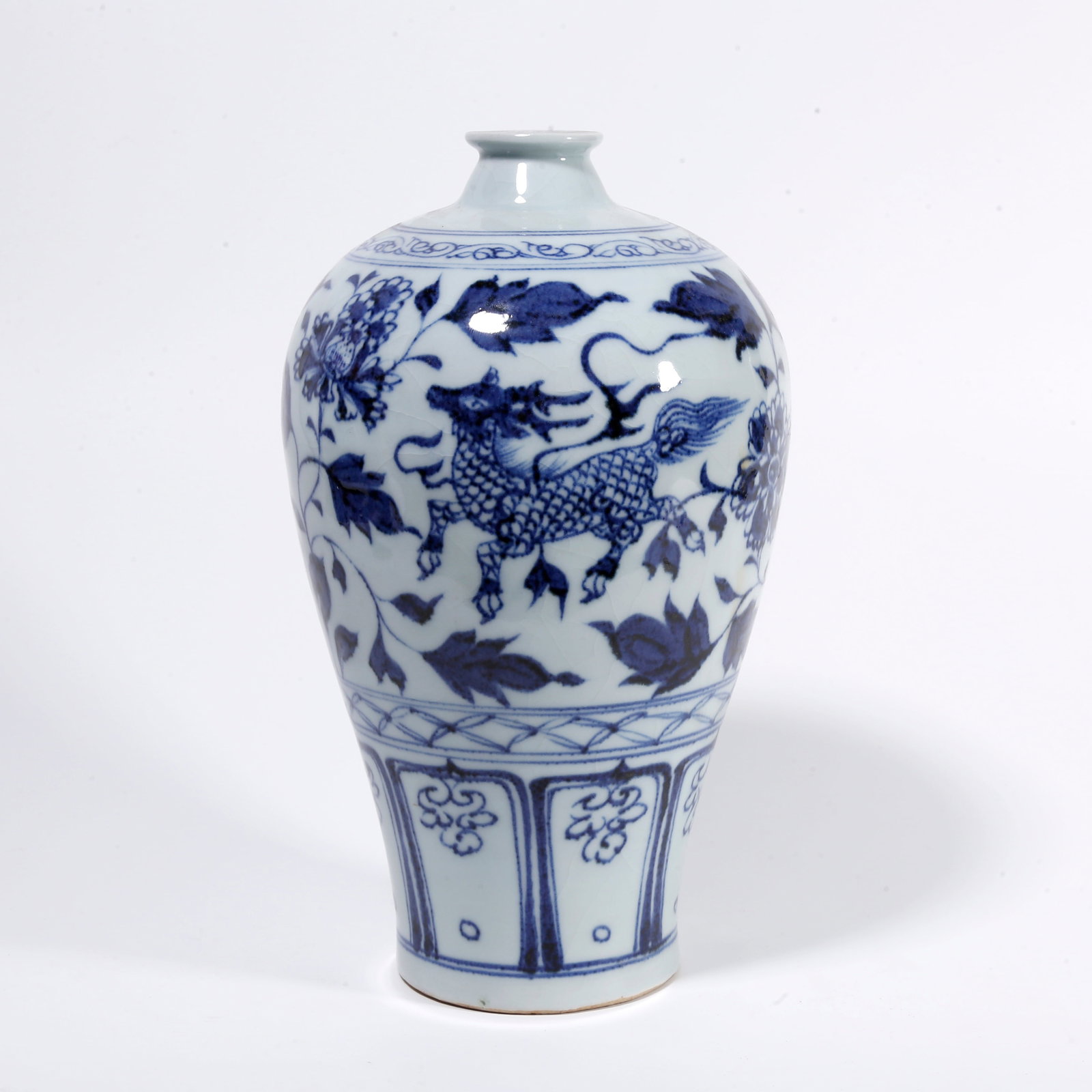 A BLUE AND WHITE PLUM VASE WITH BEAST PATTERN (1 of 9)