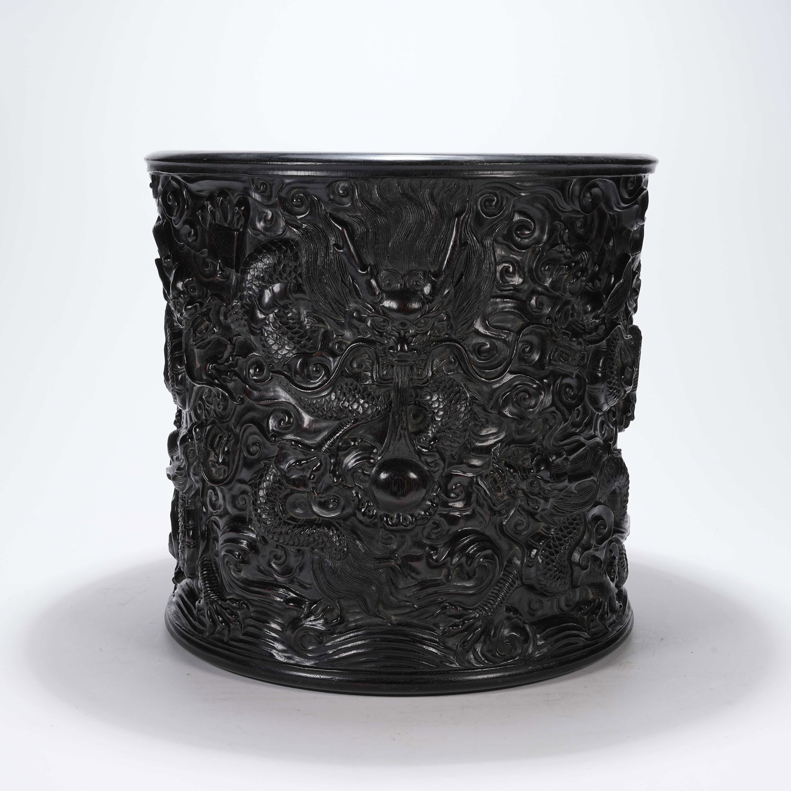 A ZITAN WOOD BRUSH POT WITH CLOUD AND DRAGON PATTERN (1 of 9)