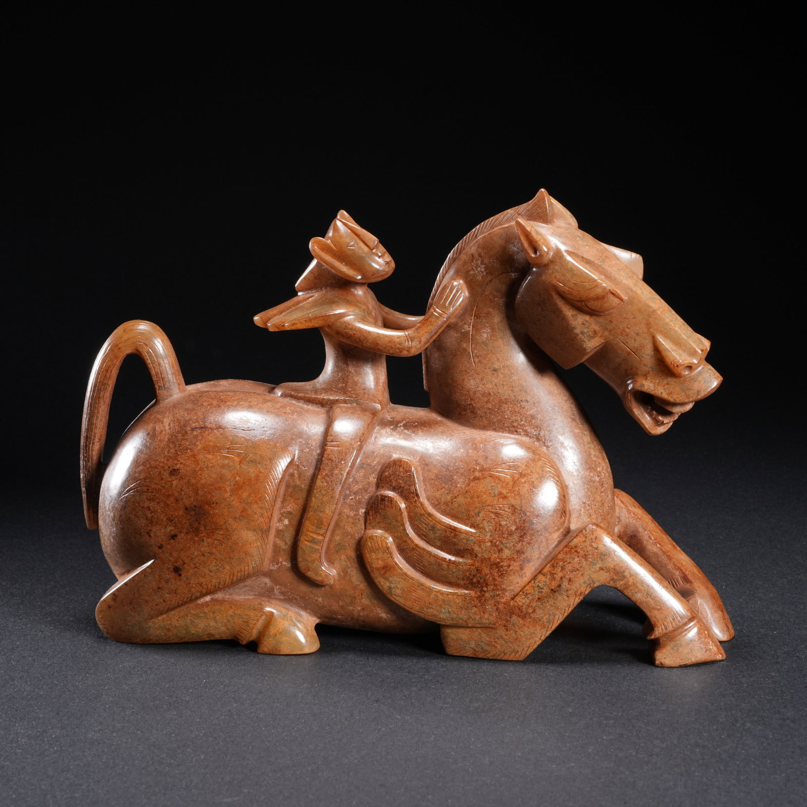 A HETIAN JADE HORSE-SHAPED ORNAMENT: Hetian Jade Horse-Shaped Ornament