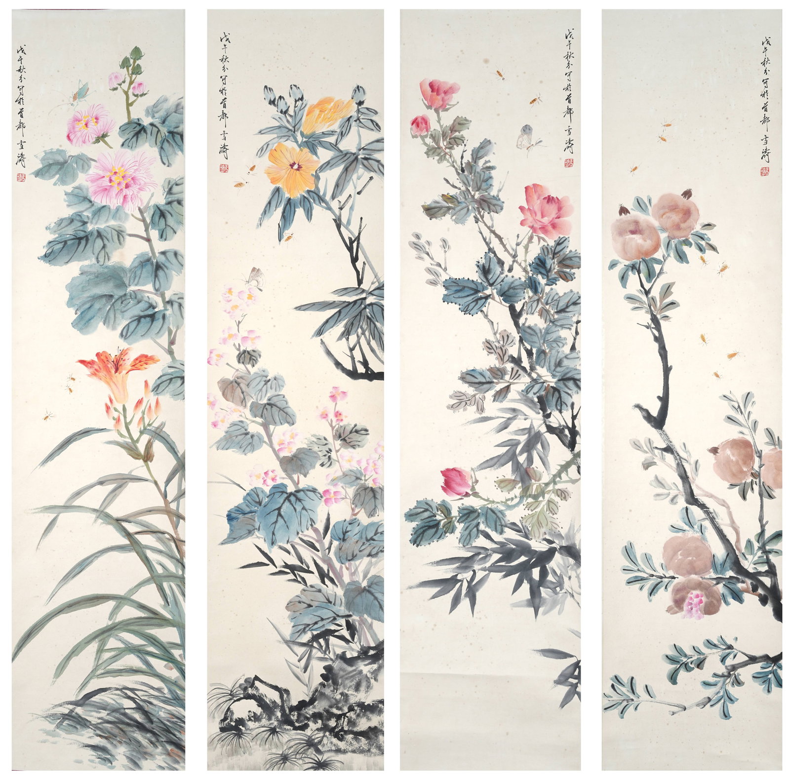 A FLOWER AND BIRD PAINTINGS ON PAPER BY WANG XUETAO (4 PIECES).王雪濤 (1 of 18)