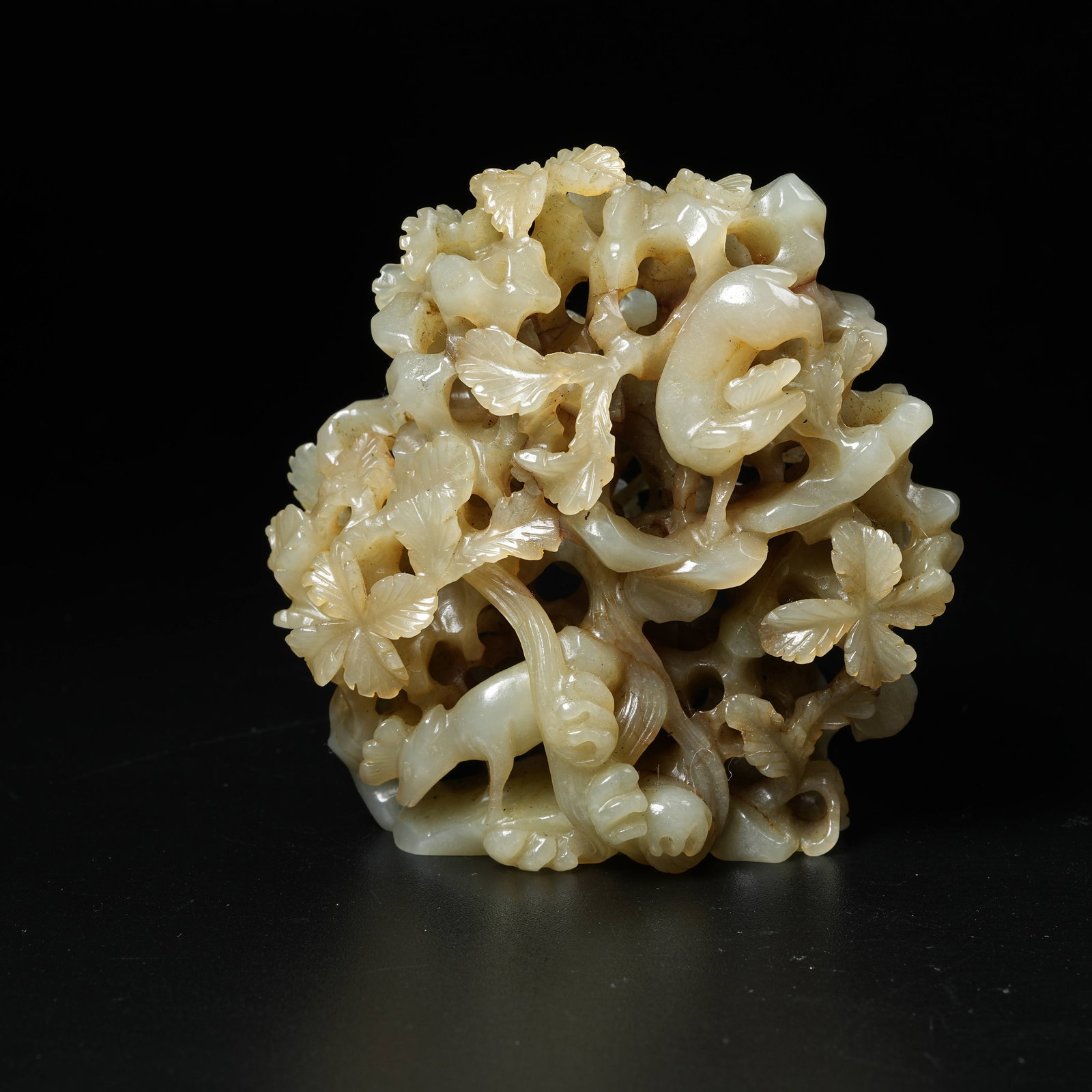 A HETIAN JADE MOUNTAIN ORNAMENT WITH AUTUMN MOUNTAIN SCENERY: Hetian Jade Mountain Ornament with Autumn Mountain Scenery
