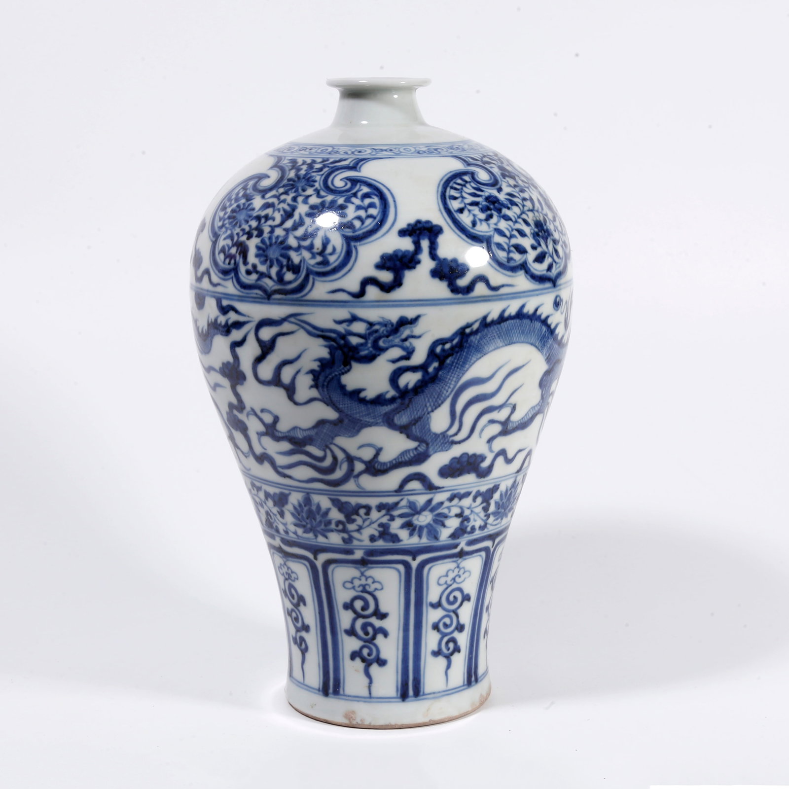 A BLUE AND WHITE PLUM VASE WITH DRAGON PATTERN (1 of 9)