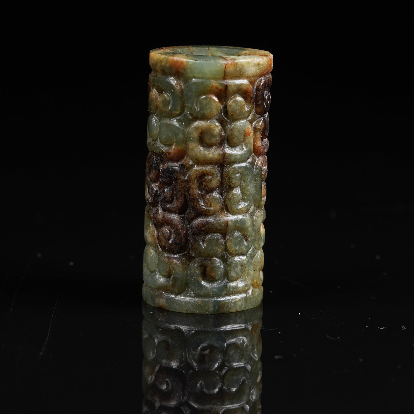 A ANCIENT JADE CLOUD PATTERN CYLINDER BEAD - 2