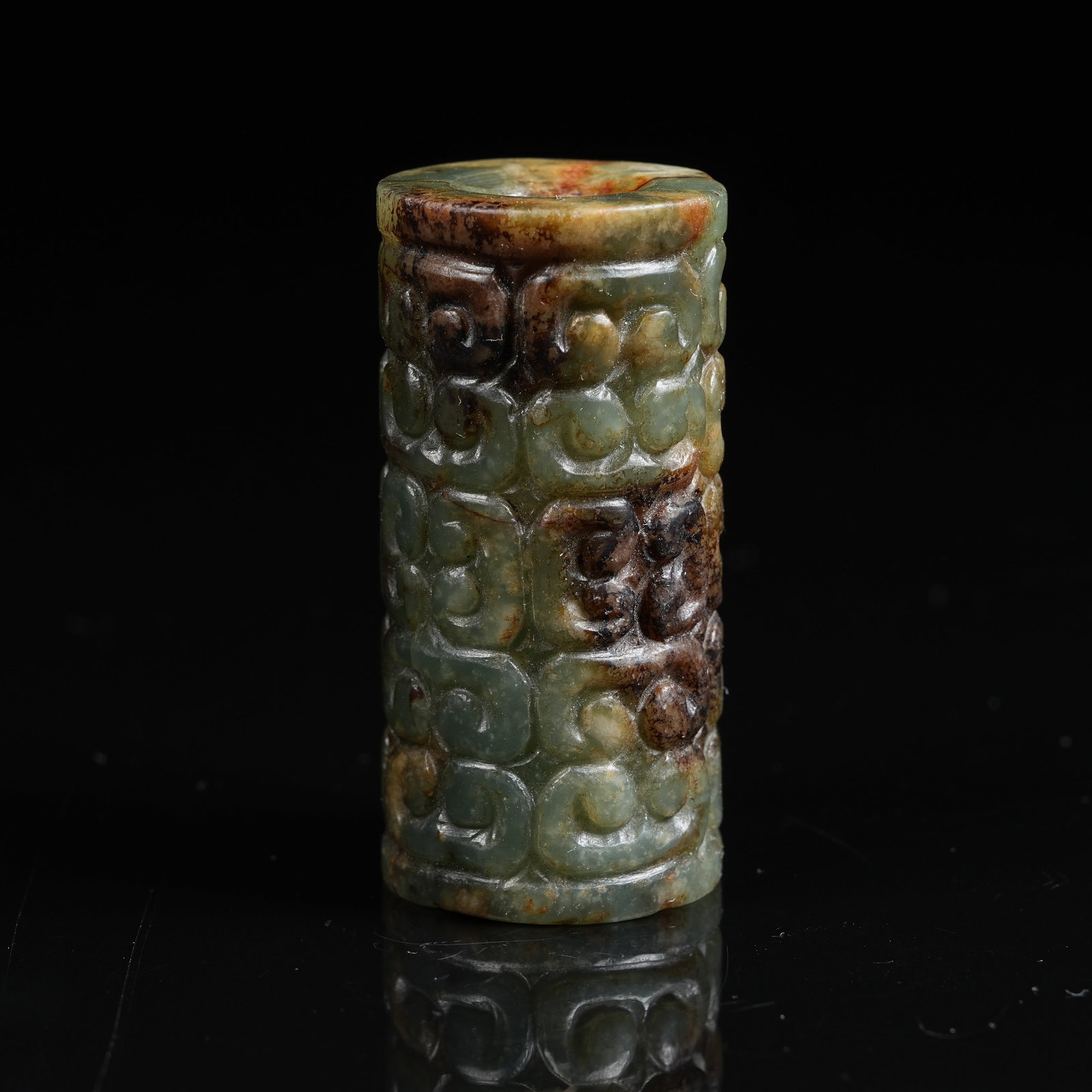 A ANCIENT JADE CLOUD PATTERN CYLINDER BEAD - 3