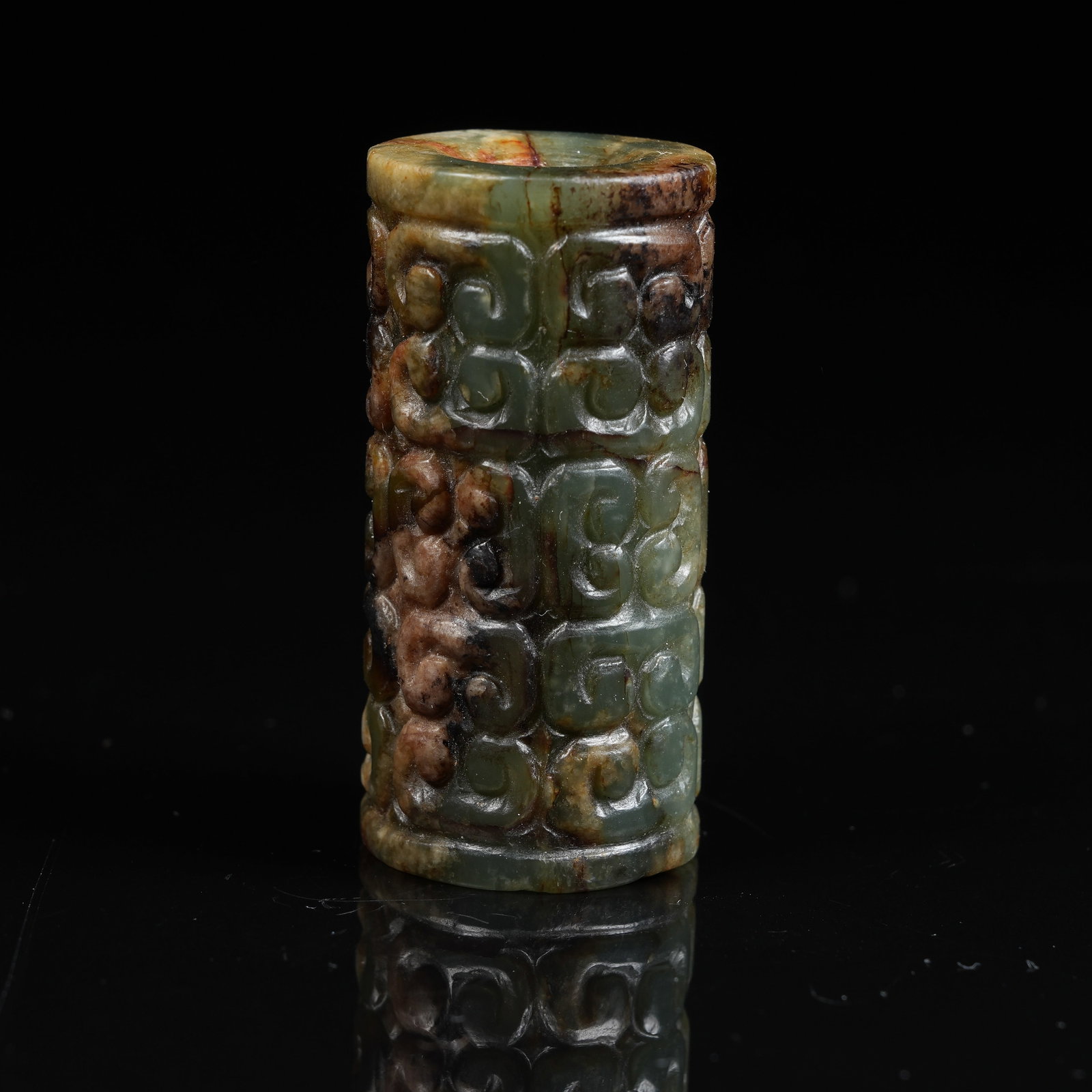 A ANCIENT JADE CLOUD PATTERN CYLINDER BEAD - 4