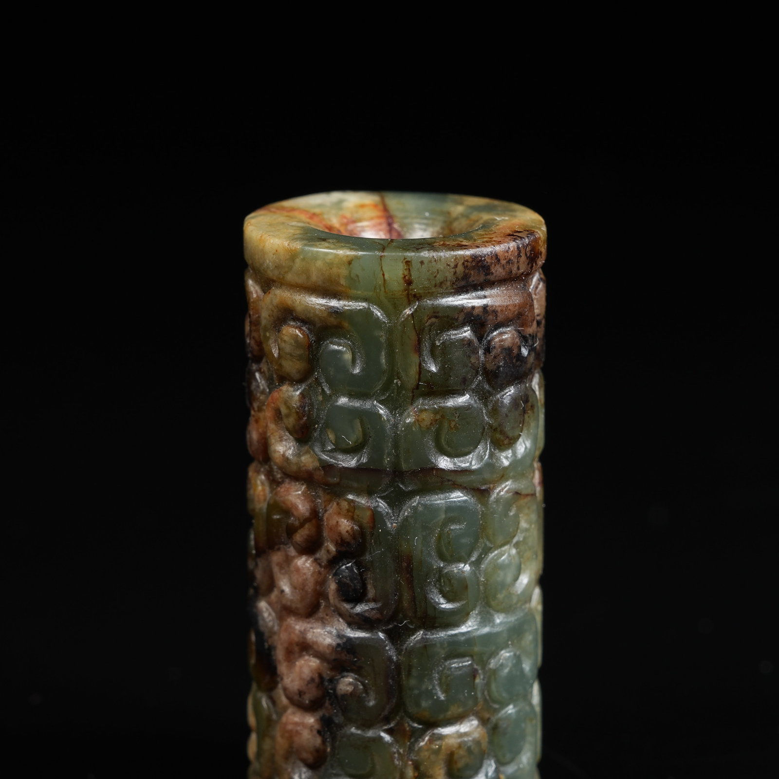 A ANCIENT JADE CLOUD PATTERN CYLINDER BEAD - 5