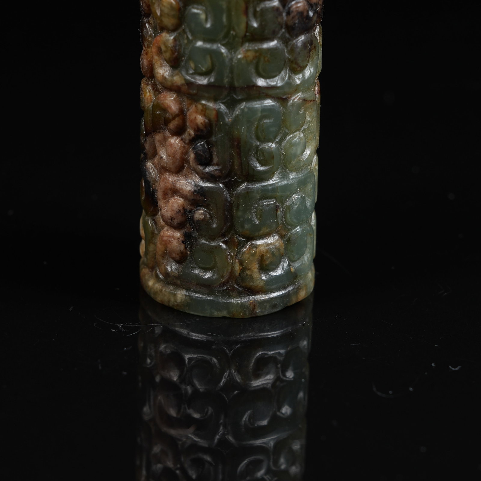 A ANCIENT JADE CLOUD PATTERN CYLINDER BEAD - 6