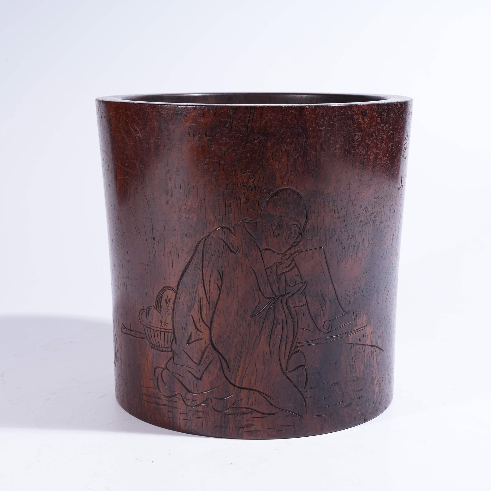 A HUANGHUALI BRUSH POT WITH ARHAT MOTIFS (1 of 9)