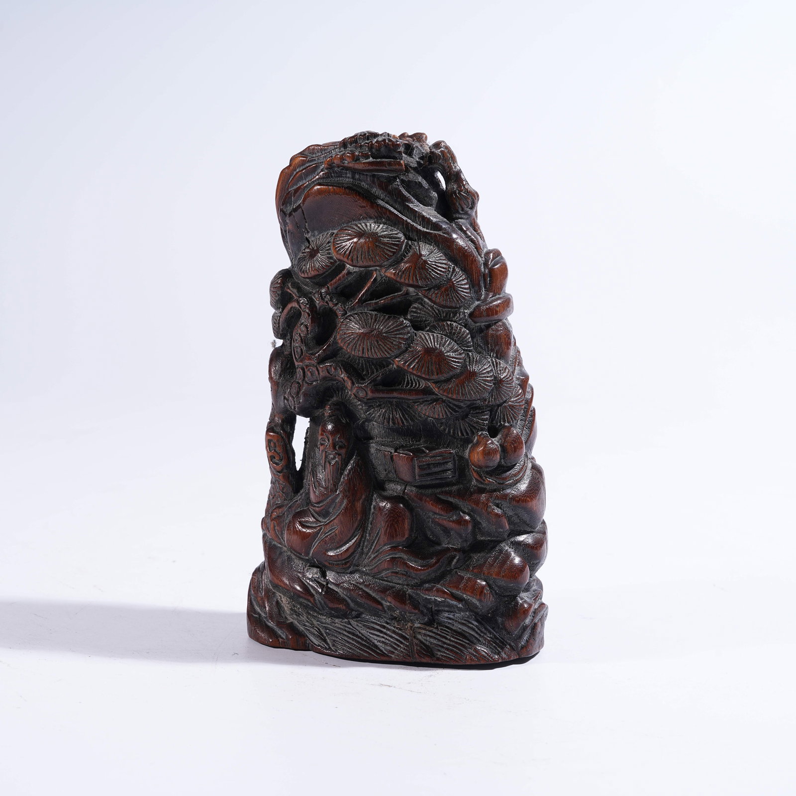A HUANGHUALI SCHOLAR'S ROCK ORNAMENT WITH "LOFTY SCHOLAR UNDER PINES" SCENE (1 of 8)
