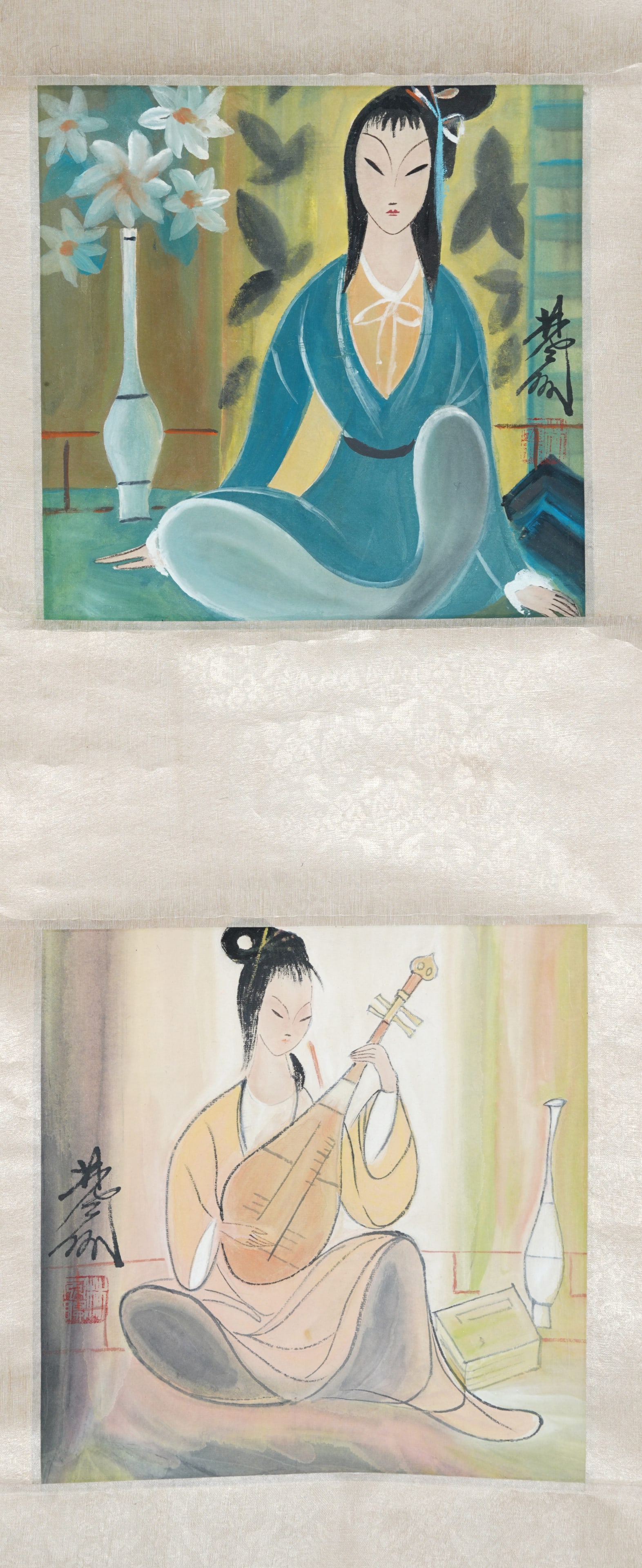 A FIGURE PAINTING ON PAPER BY LIN FENGMIAN.林風眠: Figure painting on paper by Lin Fengmian.林風眠