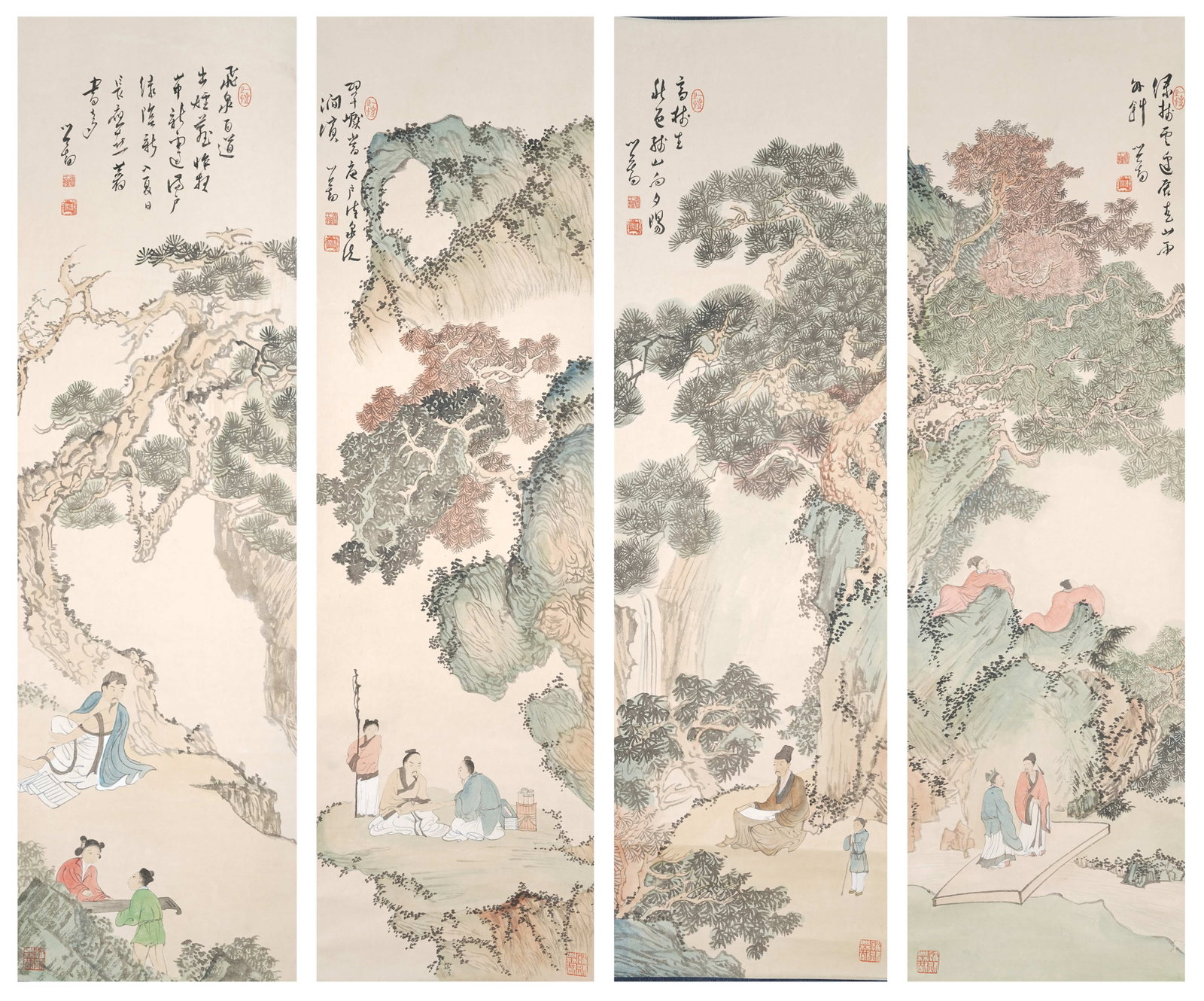 A LANDSCAPE AND FIGURE PAINTINGS ON PAPER BY PU RU (4 PIECES).溥儒 (1 of 20)