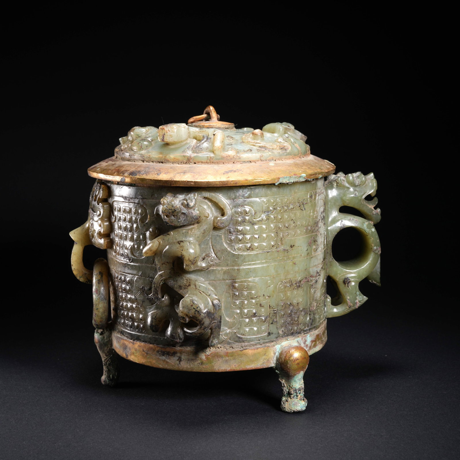 A HETIAN JADE COVERED JAR WITH CHI DRAGON DESIGN (1 of 10)